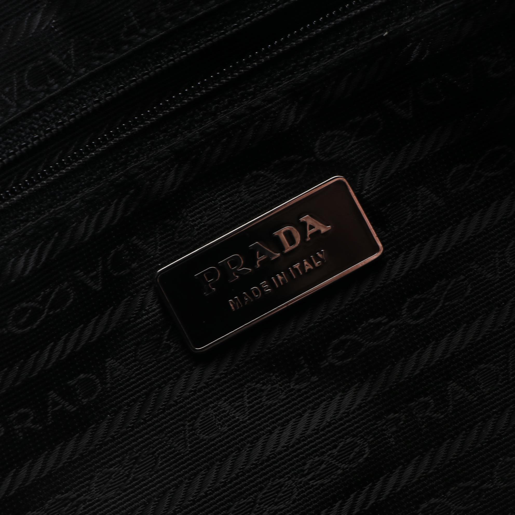 Prada Medium Zip Tote Bag in Black Nylon Gabardine w/Leather Trim