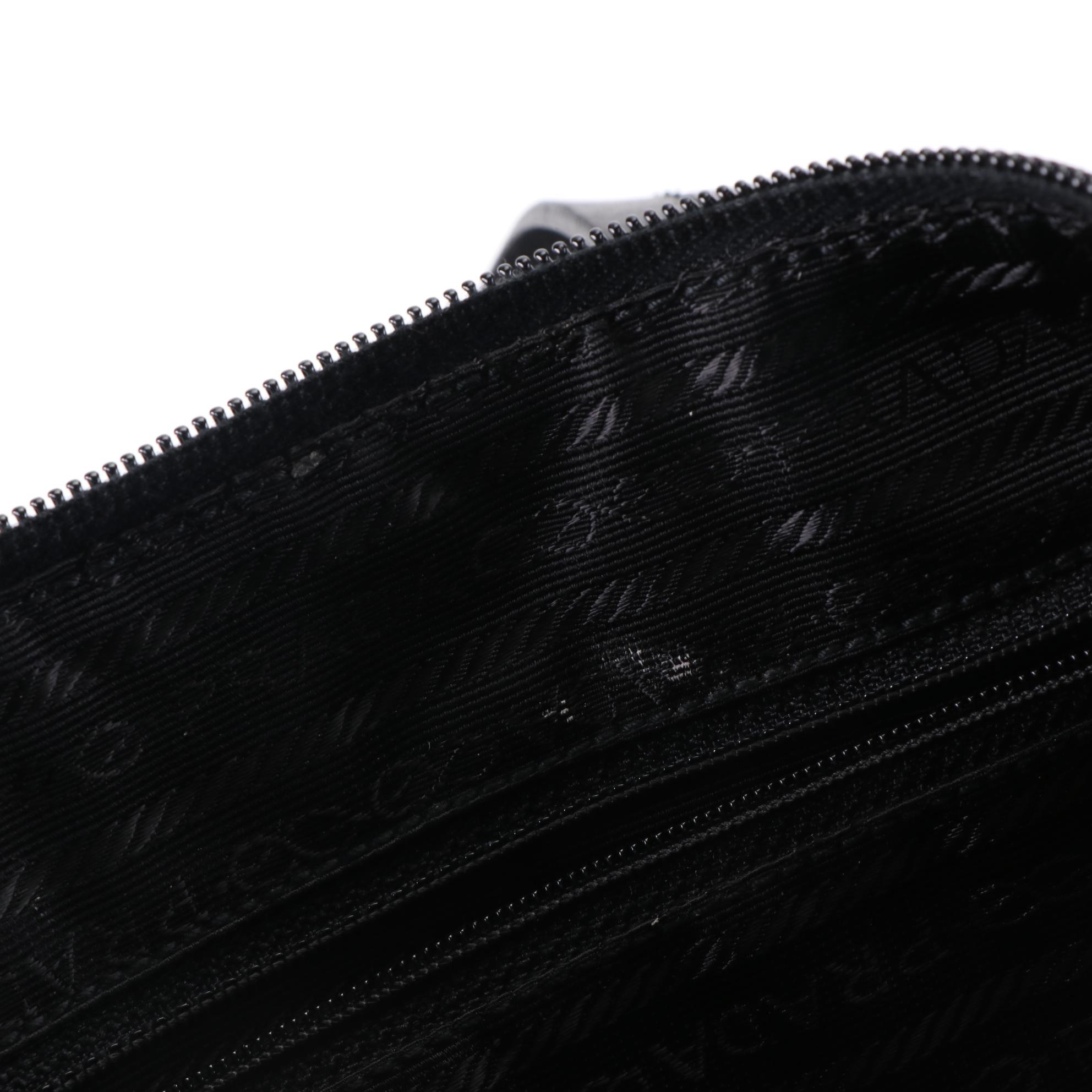 Prada Medium Zip Tote Bag in Black Nylon Gabardine w/Leather Trim