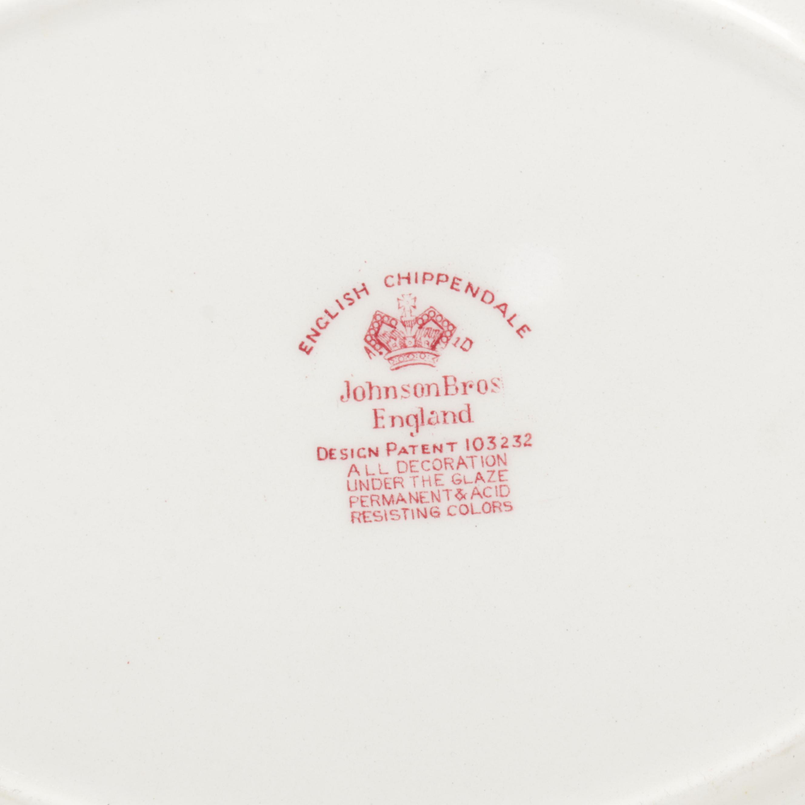 Johnson Bros. "English Chippendale Red Pink" Dinnerware, 1935-1965