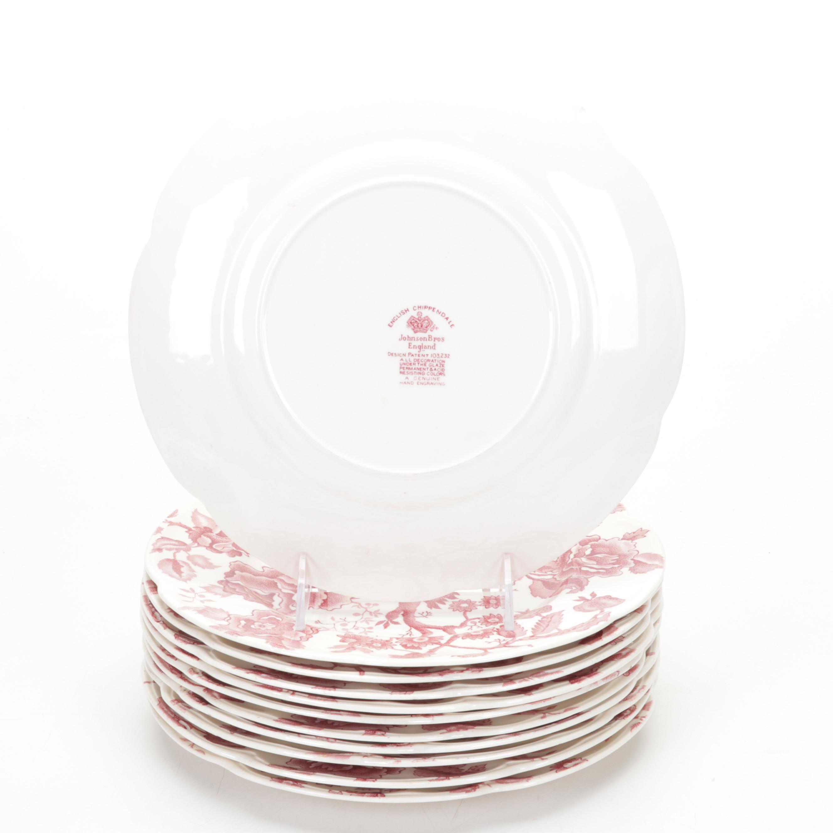 Johnson Bros. "English Chippendale Red Pink" Dinnerware, 1935-1965