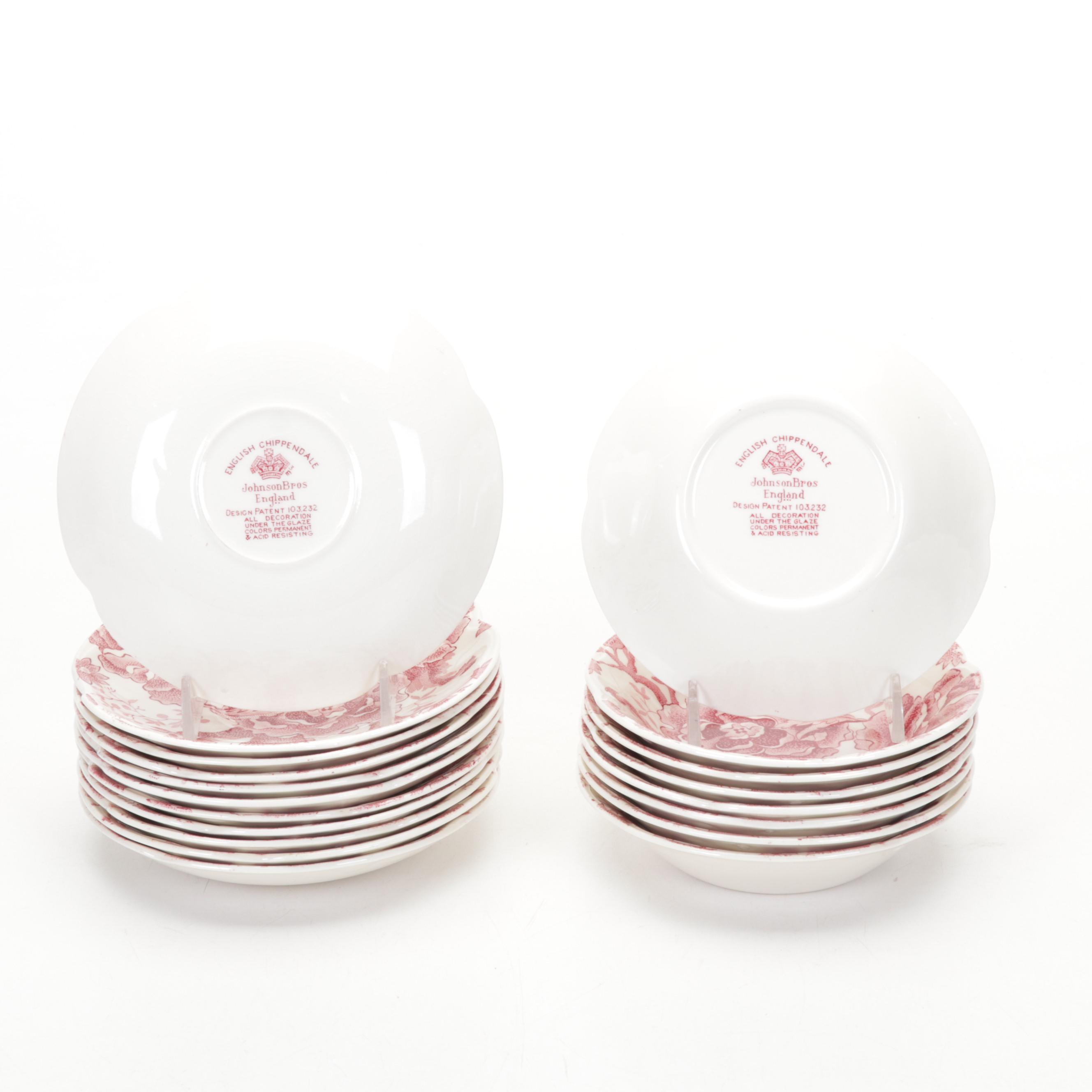 Johnson Bros. "English Chippendale Red Pink" Dinnerware, 1935-1965