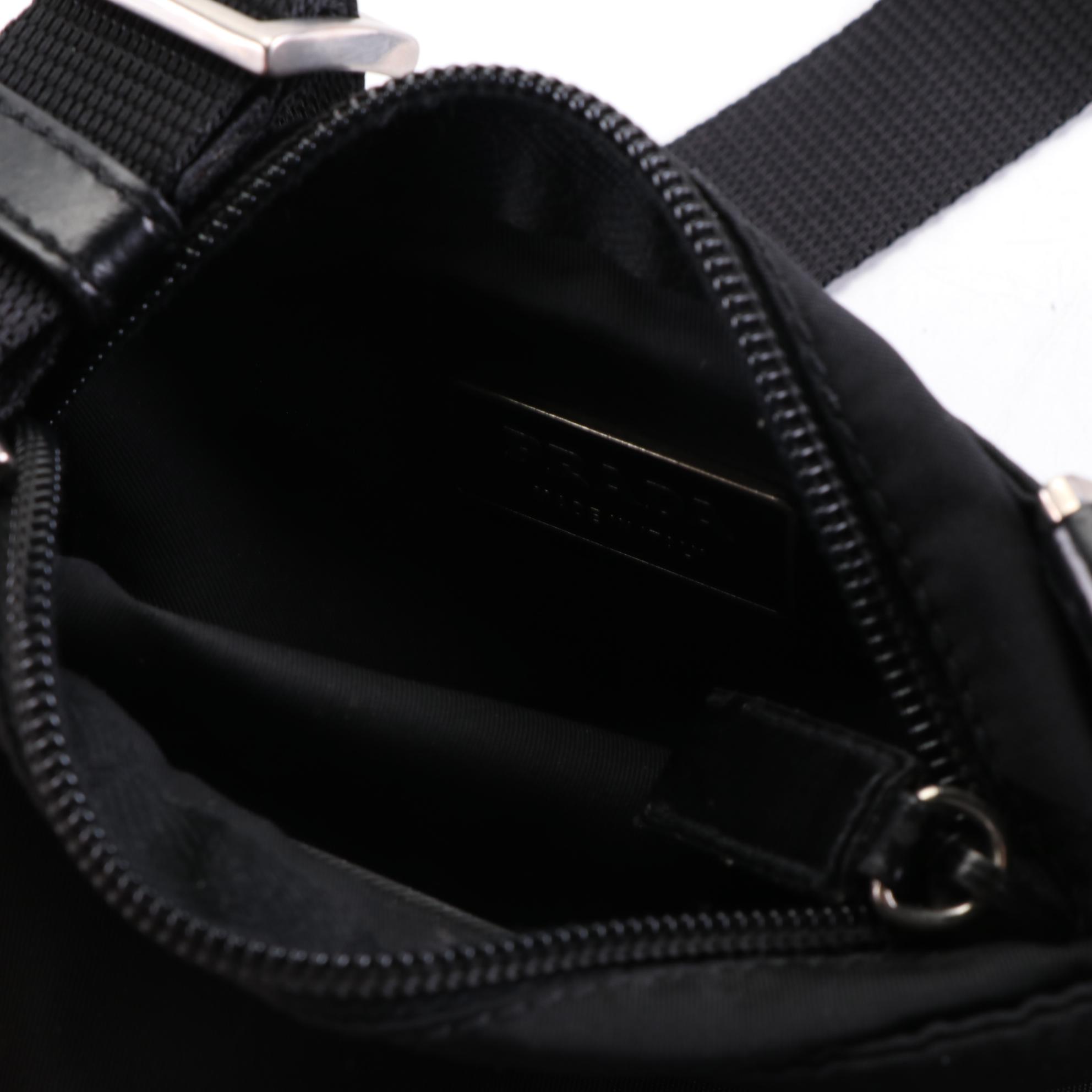 Prada Small Zip Crossbody Pouch in Black Nylon Gabardine w/Leather Trim