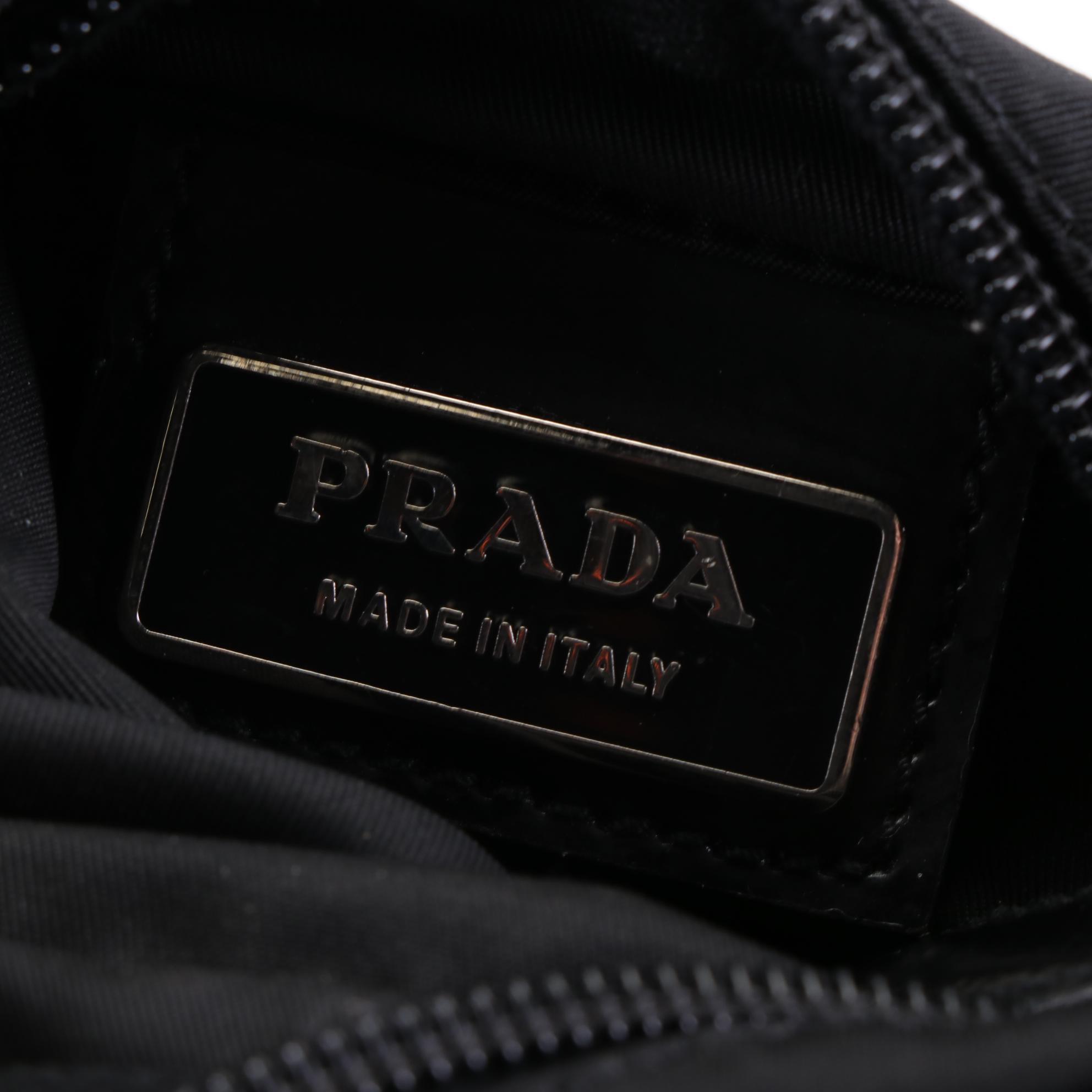 Prada Small Zip Crossbody Pouch in Black Nylon Gabardine w/Leather Trim