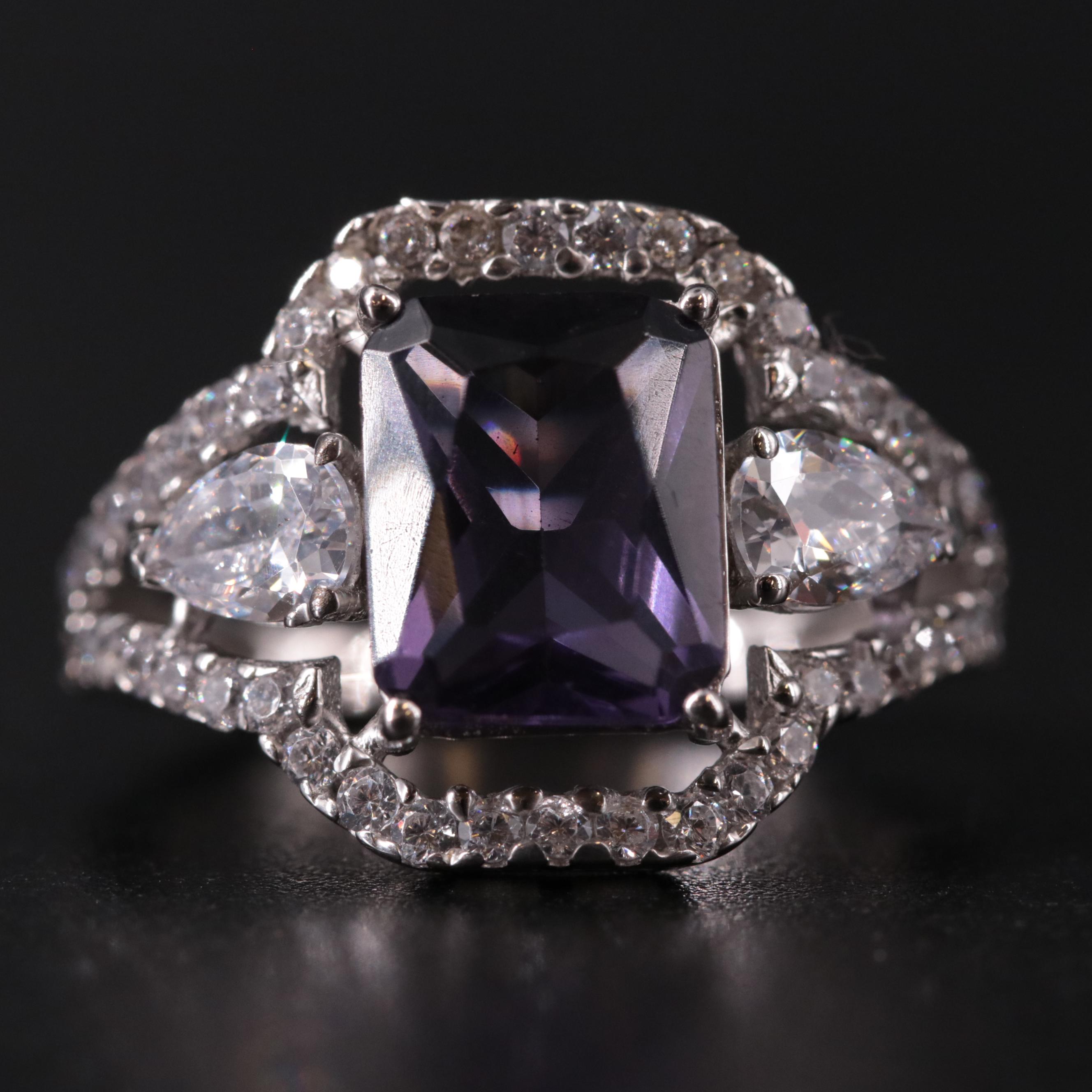 Sterling Silver Amethyst and Cubic Zirconia Ring