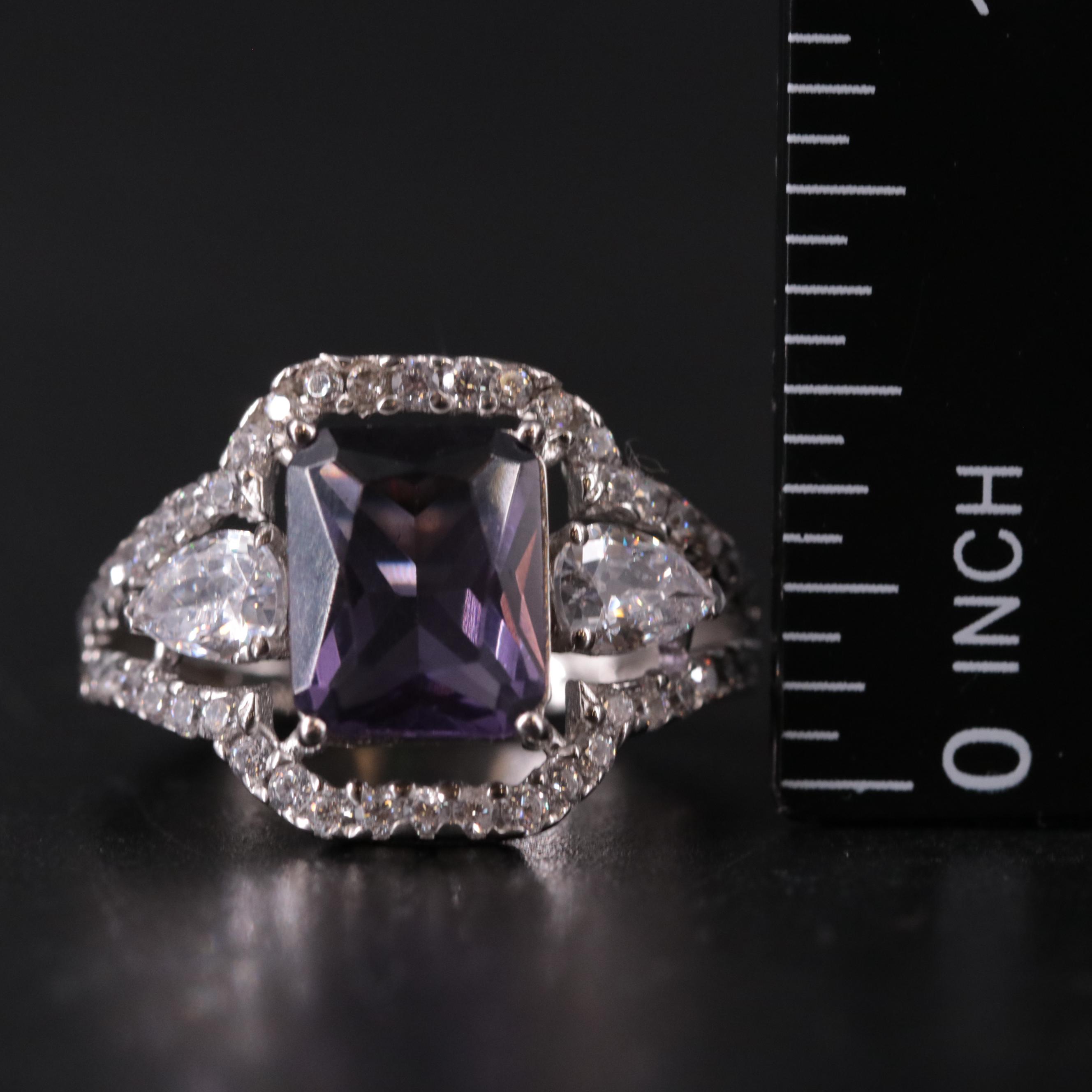 Sterling Silver Amethyst and Cubic Zirconia Ring