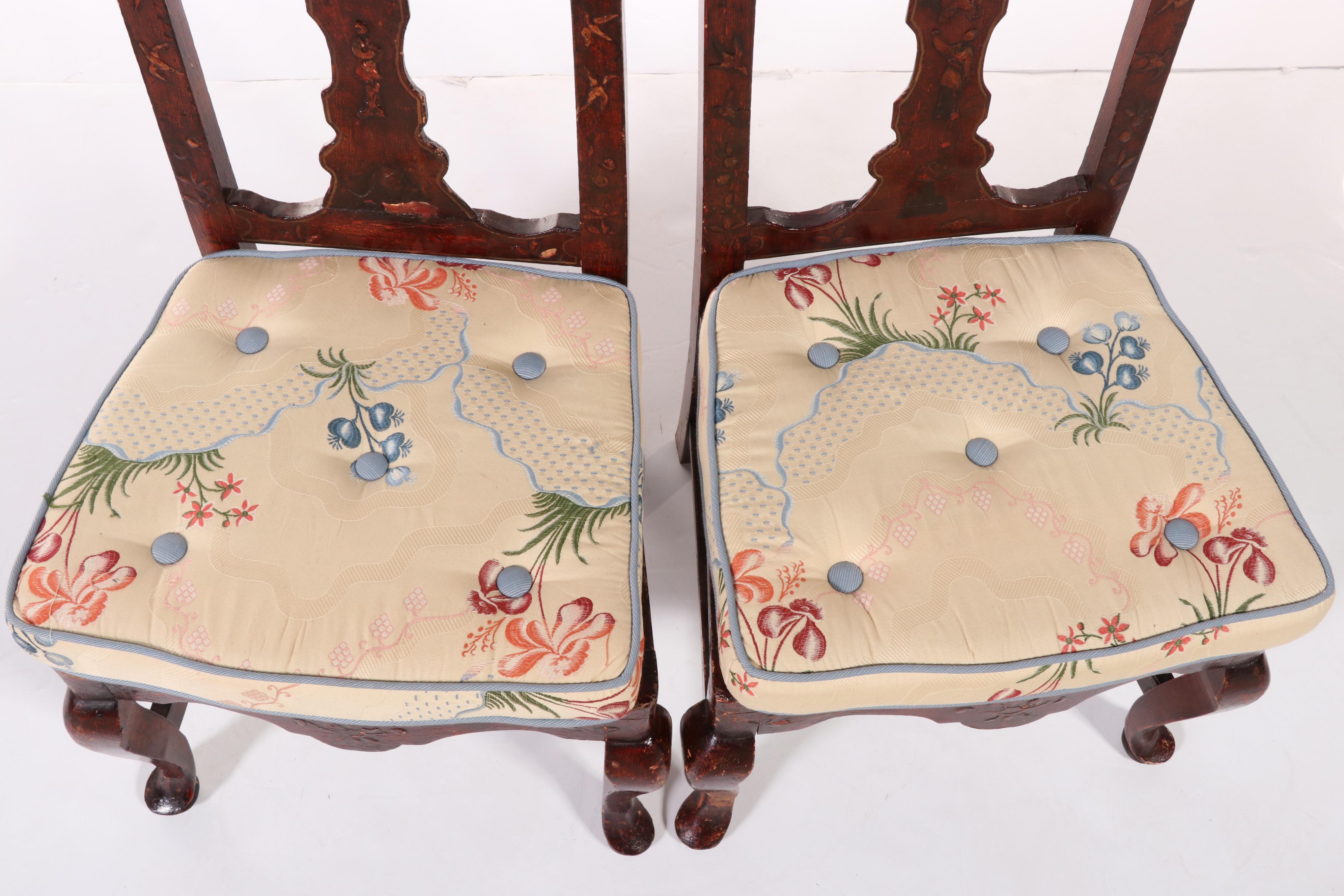 Pair of Queen Anne Style Red and Gilt-Lacquered Chinoiserie Side Chairs