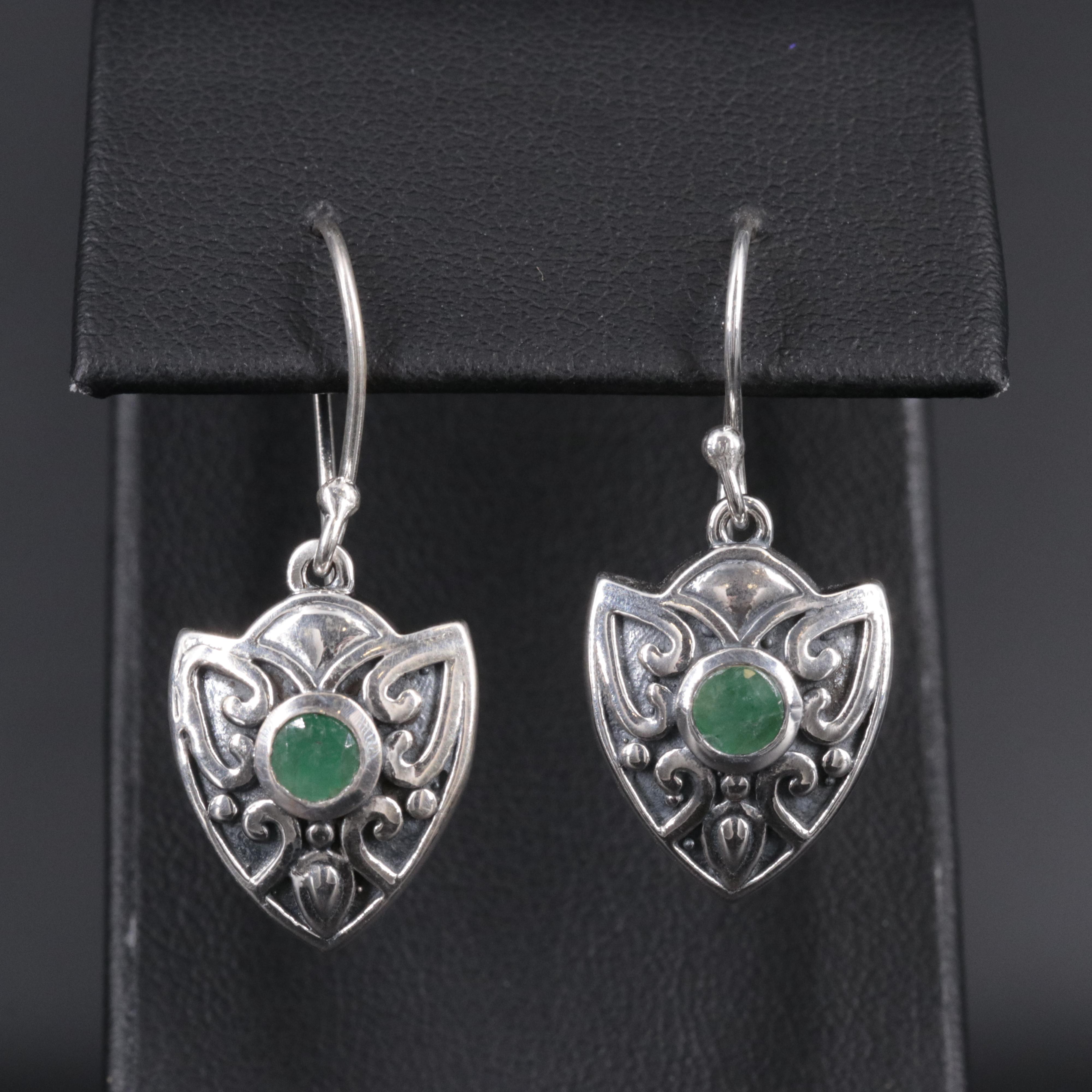 Sterling Silver Emerald Drop Earrings