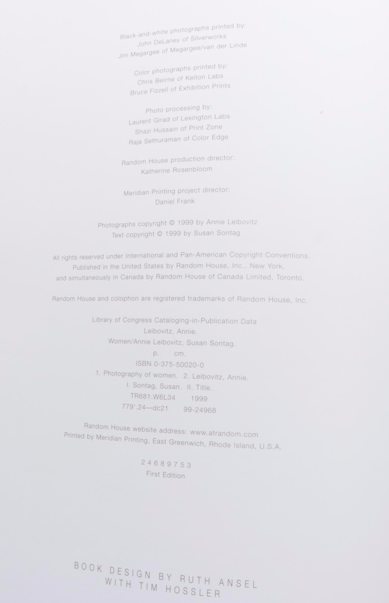 First Edition "Women" by Annie Leibovitz and Susan Sontag, 1999