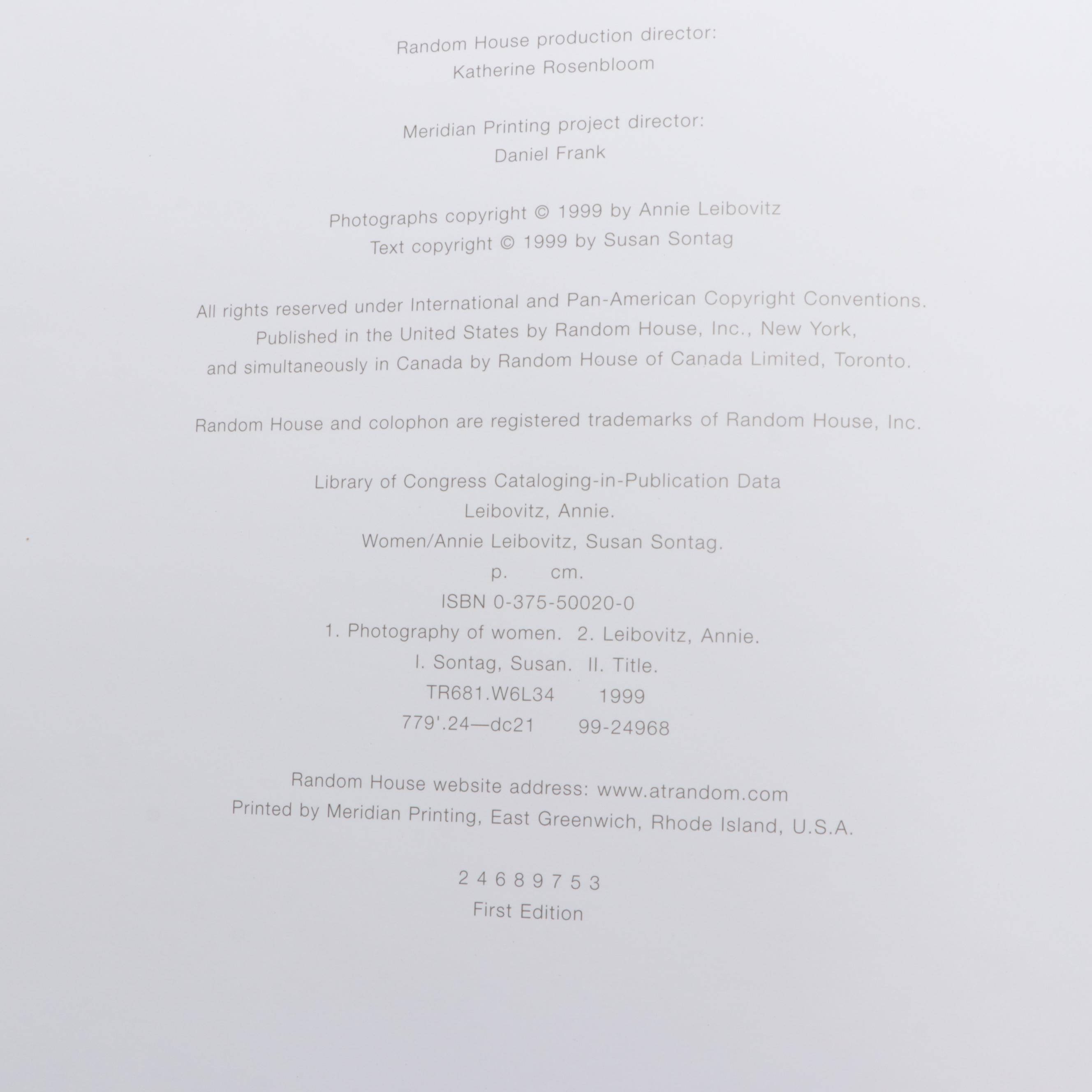 First Edition "Women" by Annie Leibovitz and Susan Sontag, 1999