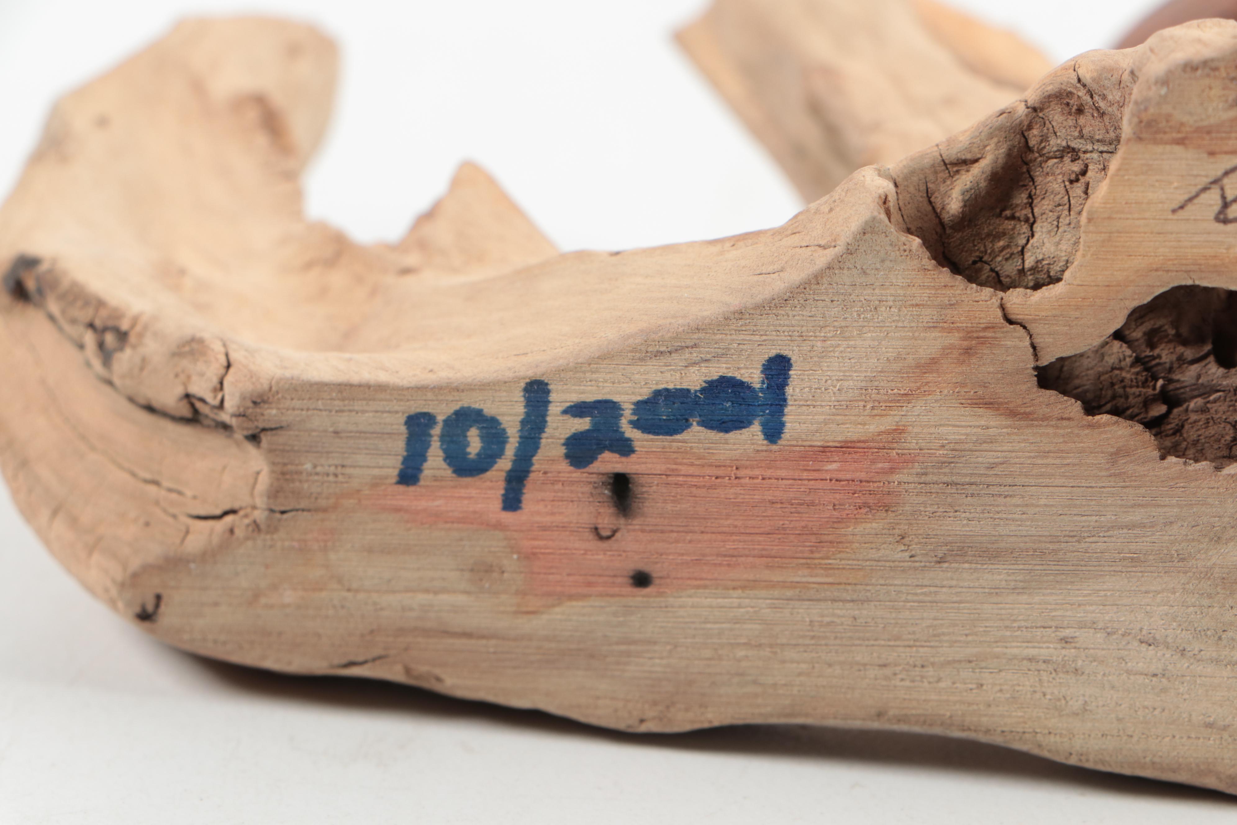 Signed Randy Whaley Hand-Carved Wood Bird on Driftwood Figurine, 2001