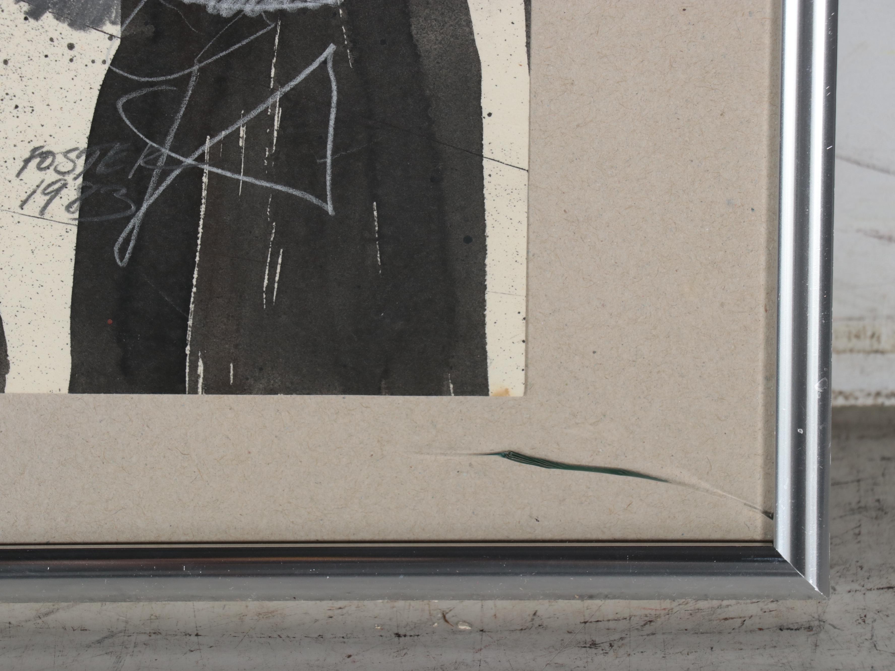 Lynn Charles Foster Abstract Ink Wash and Graphite Industrial Scene, 1983