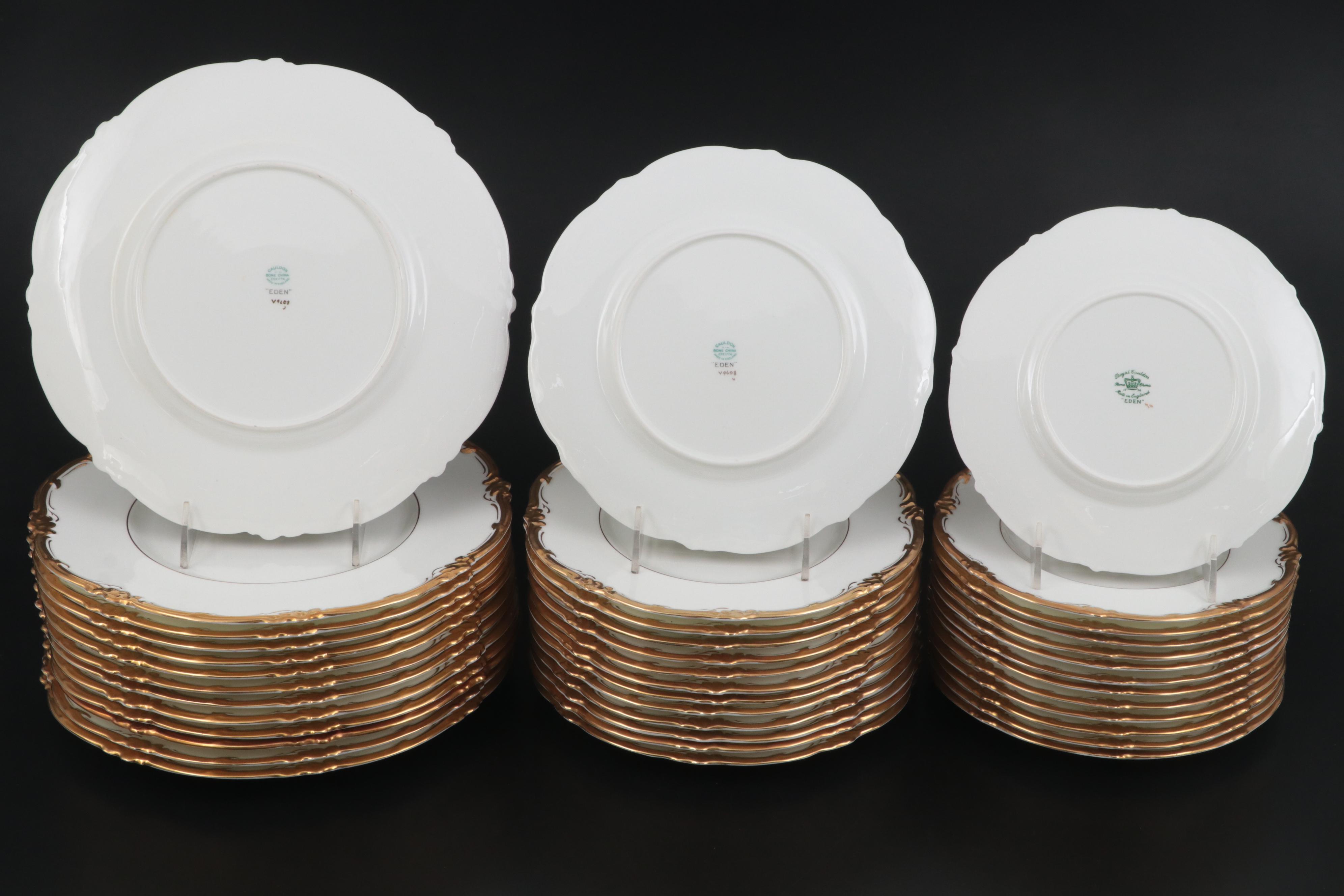 Royal Cauldon English Bone China "Eden" and Coalport Gilt Accented Dinnerware