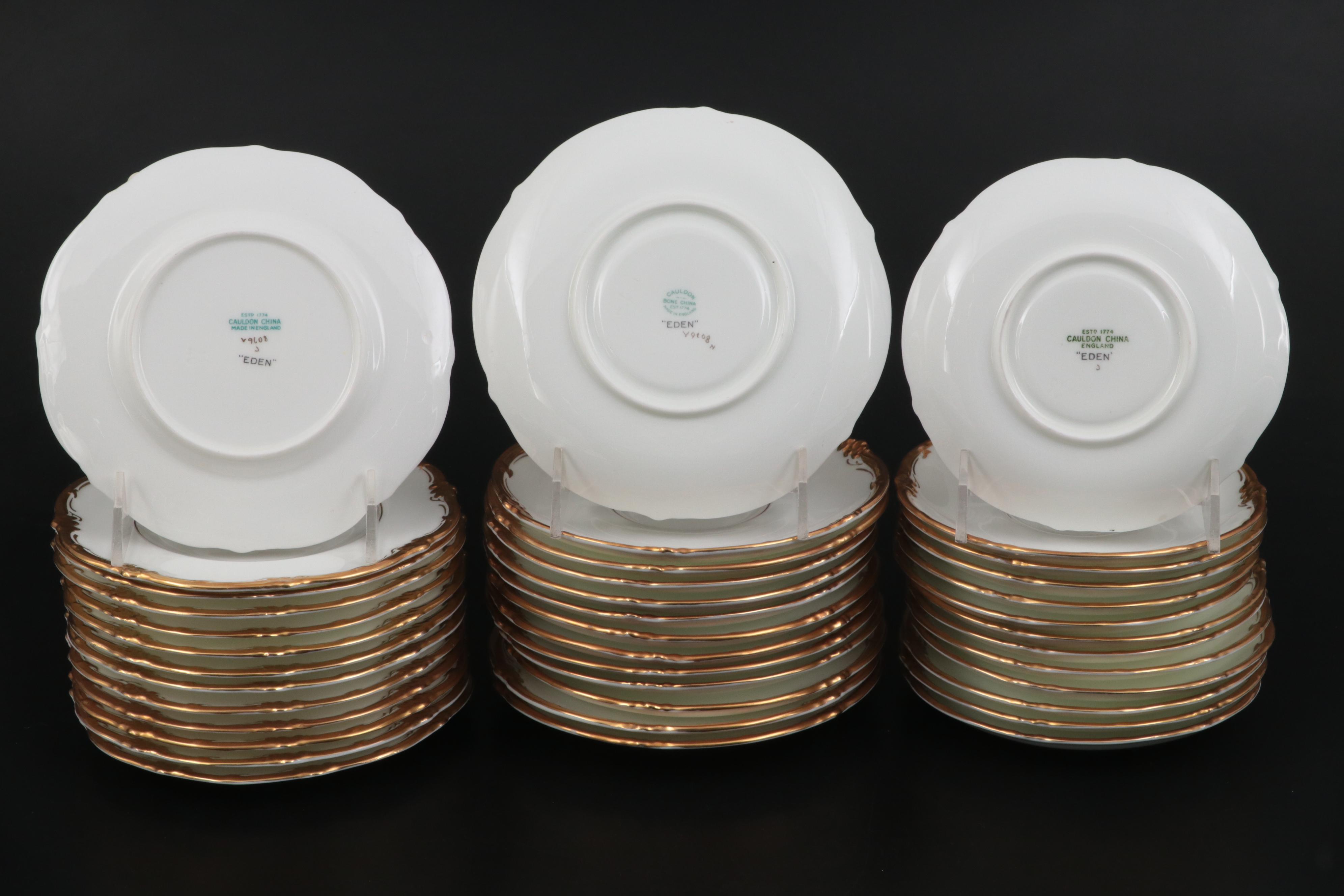 Royal Cauldon English Bone China "Eden" and Coalport Gilt Accented Dinnerware