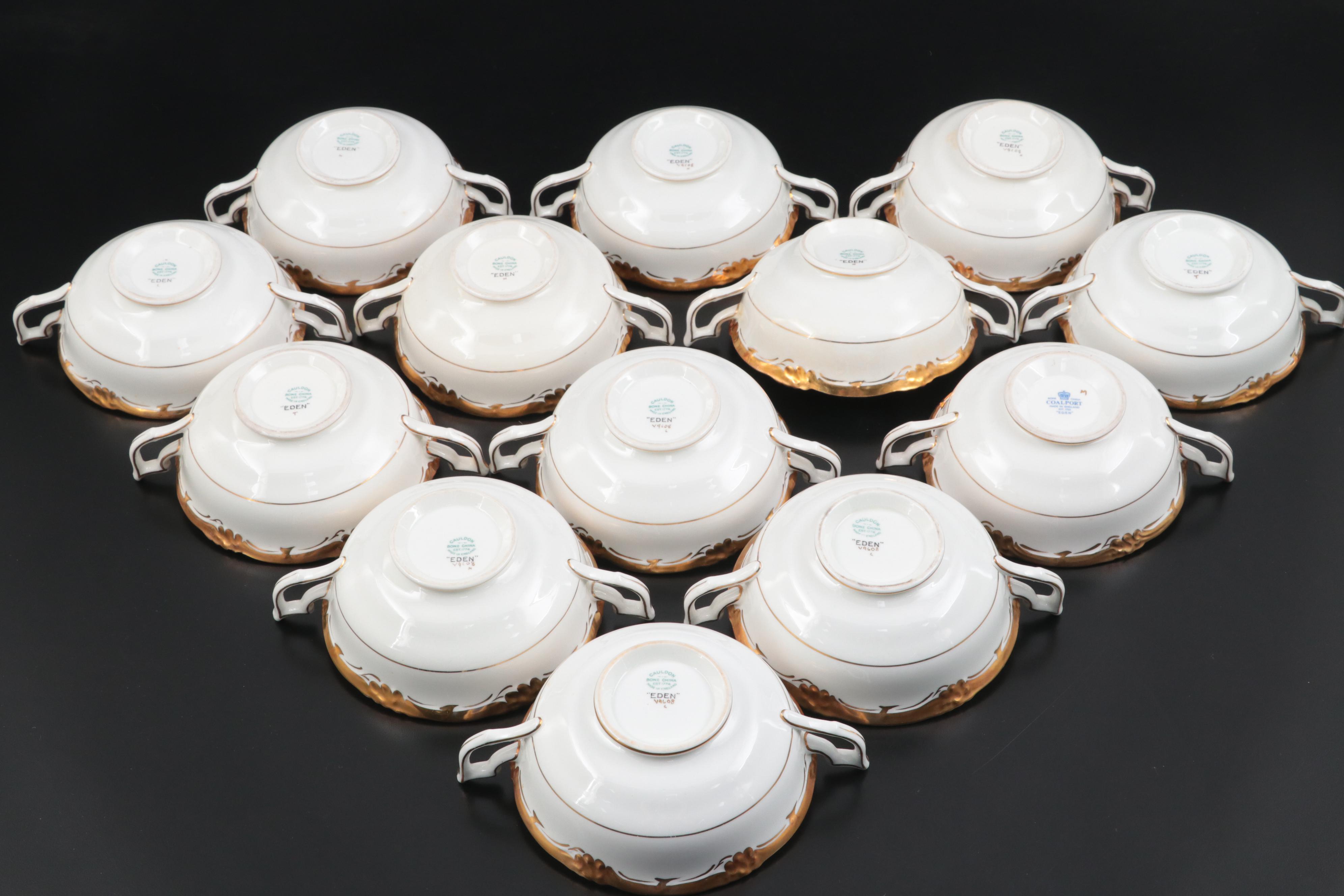 Royal Cauldon English Bone China "Eden" and Coalport Gilt Accented Dinnerware