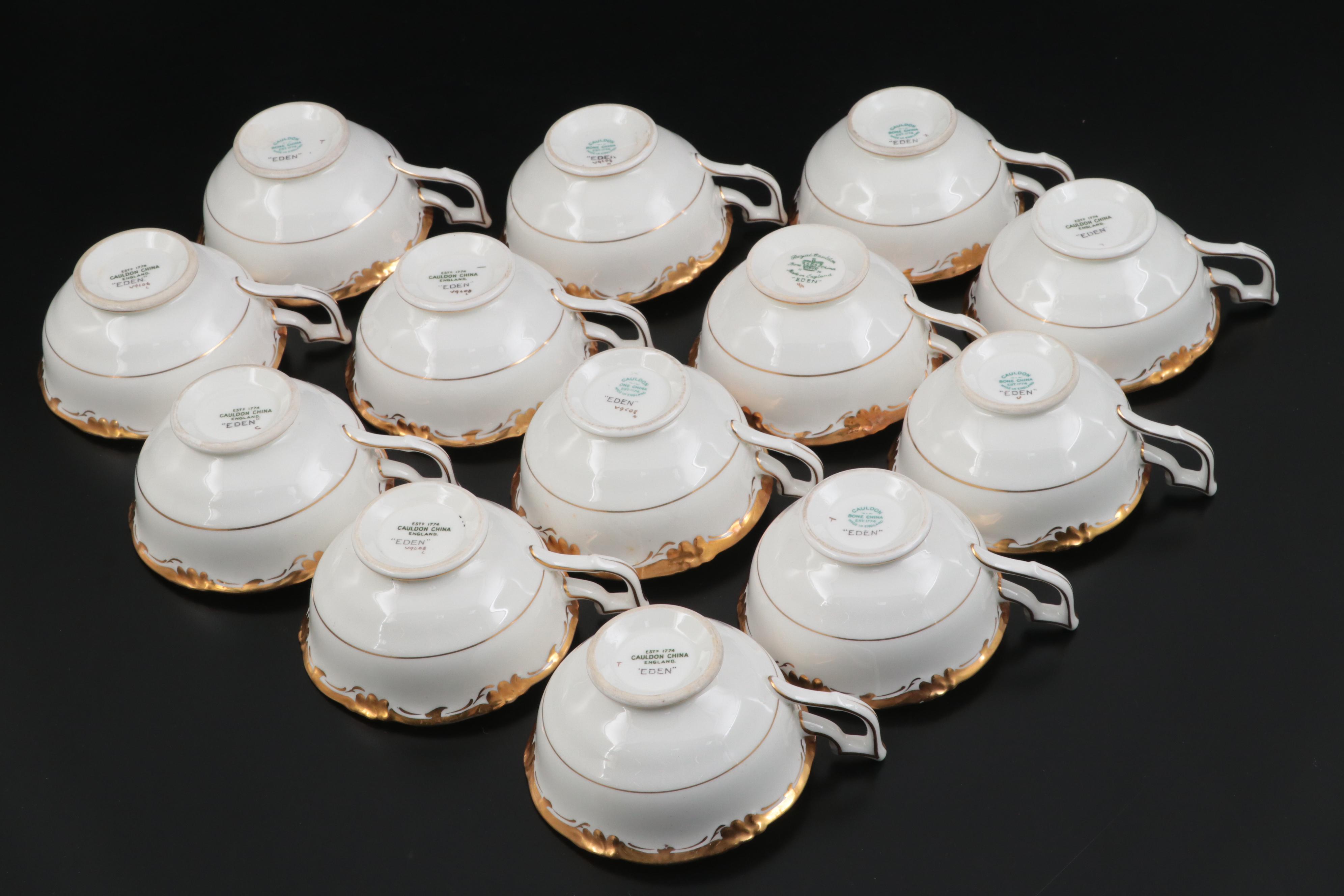 Royal Cauldon English Bone China "Eden" and Coalport Gilt Accented Dinnerware