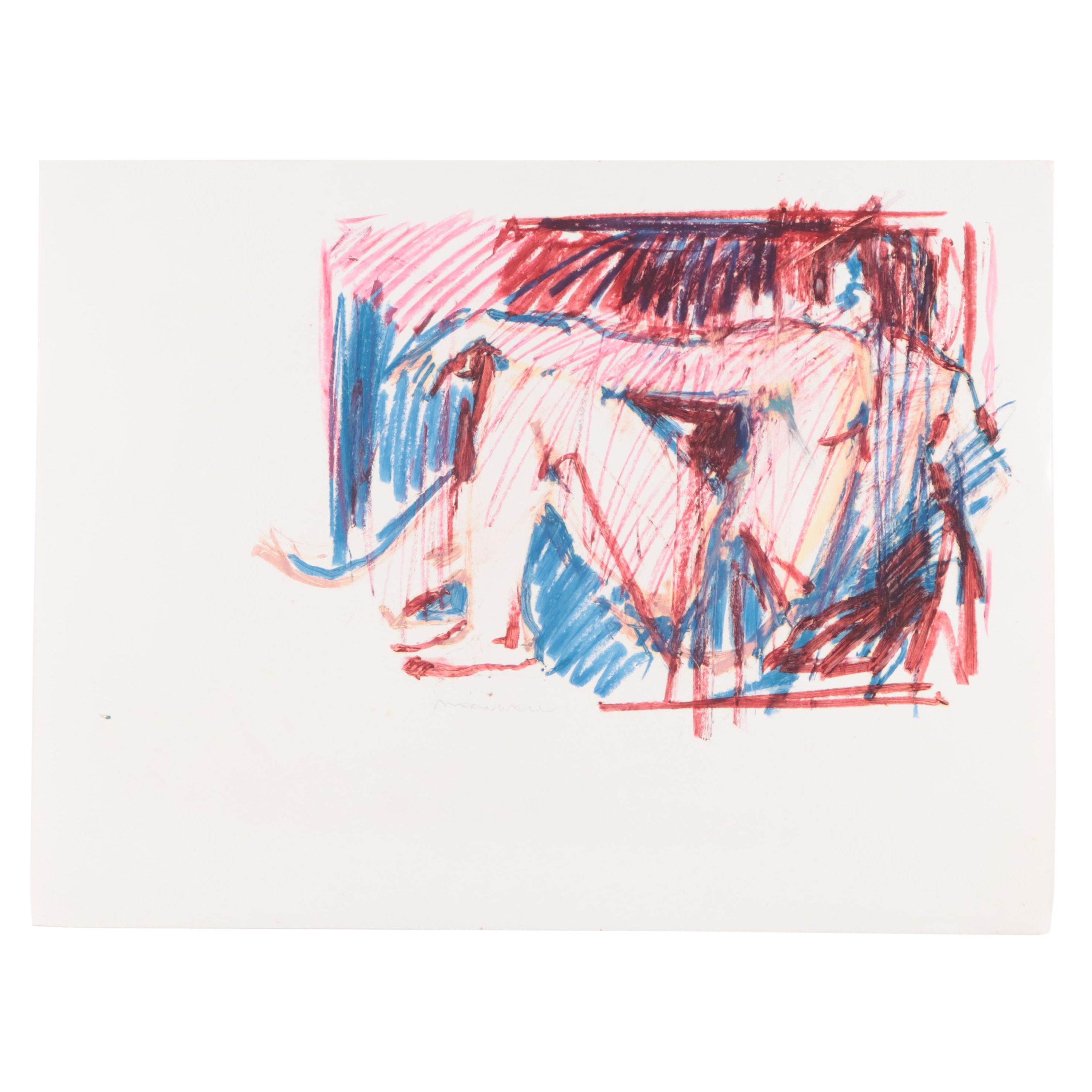 Jack Meanwell Figural Oil Pastel Drawing