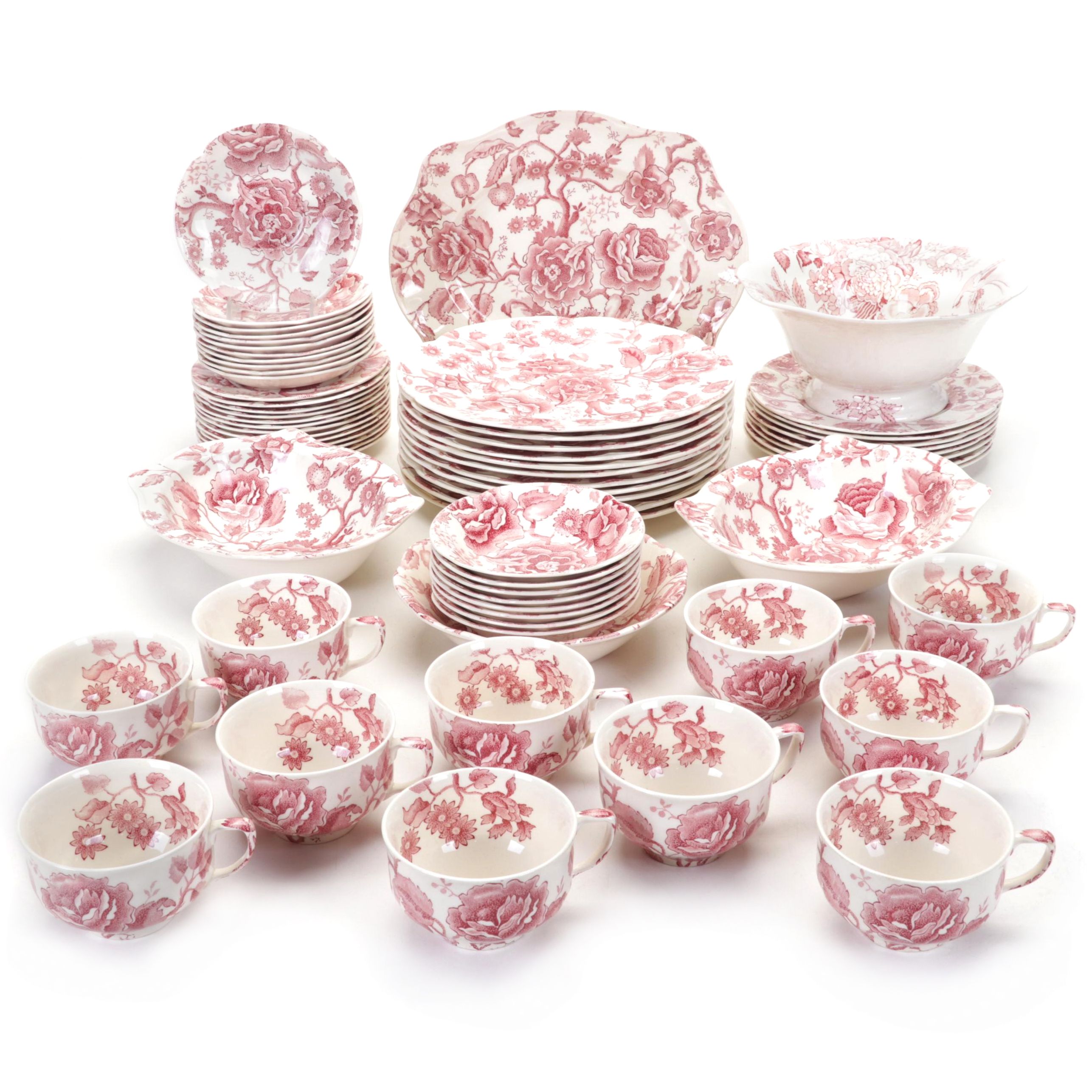 Johnson Bros. "English Chippendale Red Pink" Dinnerware, 1935-1965