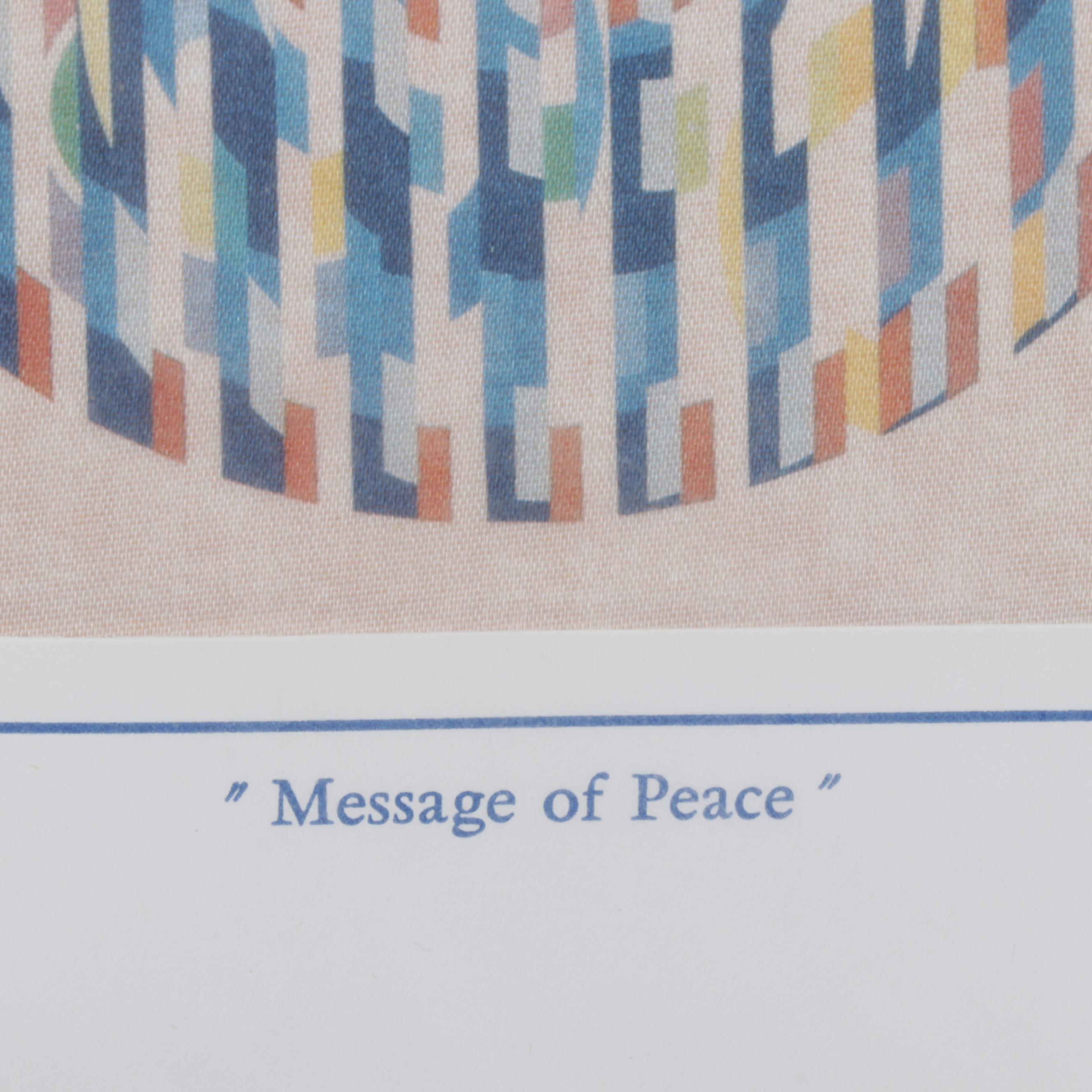 Yaacov Agam Agamographs "Life" and "Message of Peace" With Postage Stamp