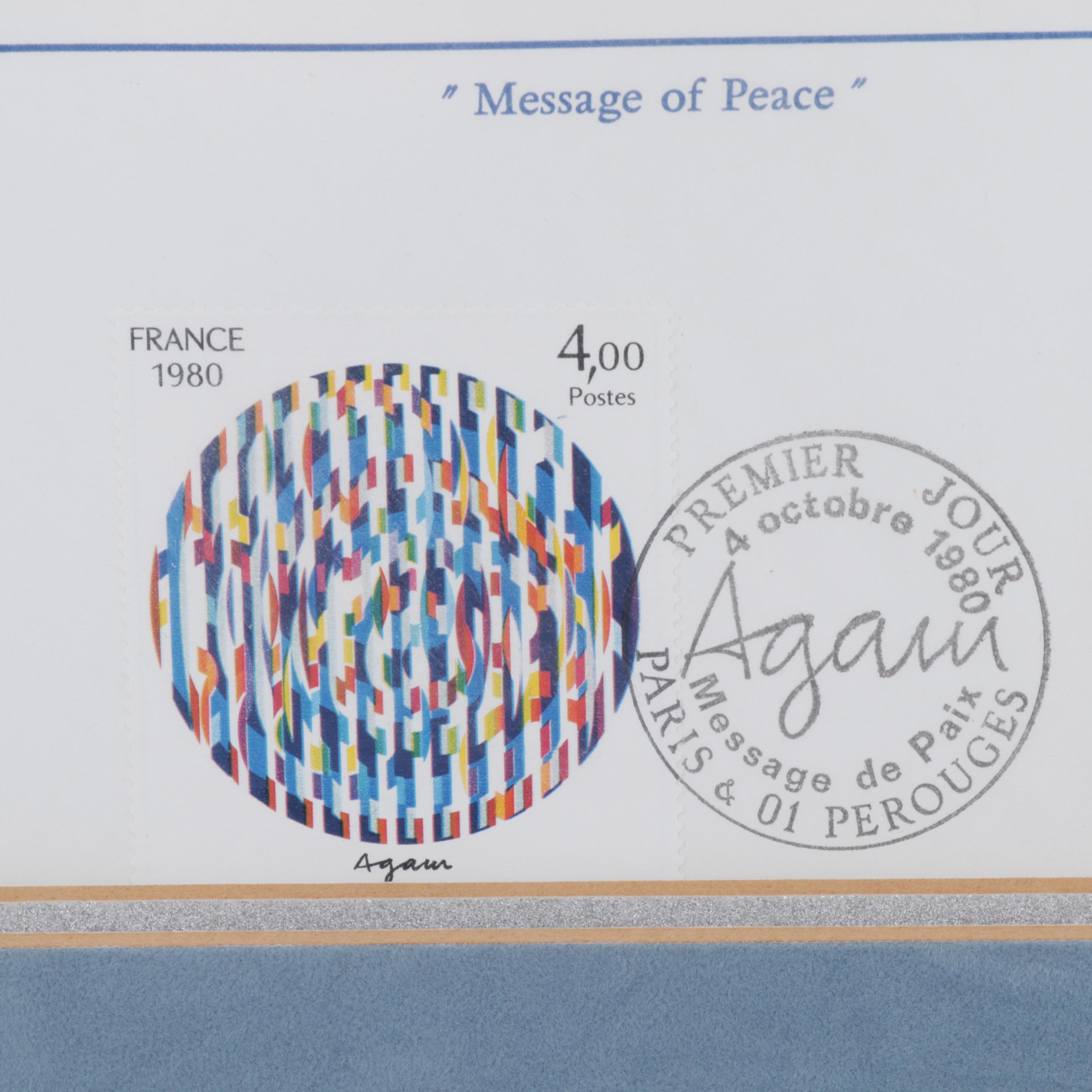Yaacov Agam Agamographs "Life" and "Message of Peace" With Postage Stamp
