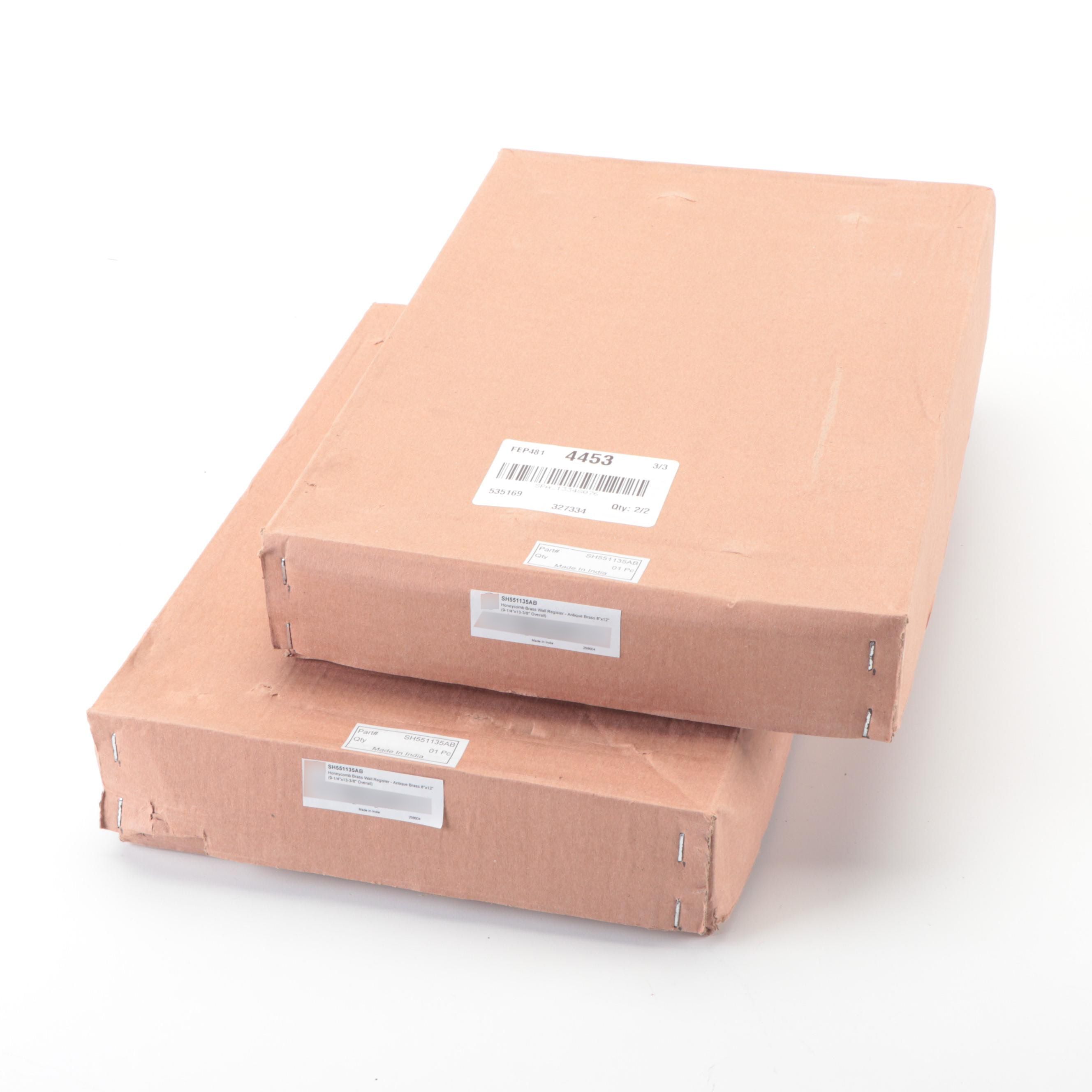 Two Antique Brass Finish Wall Registers