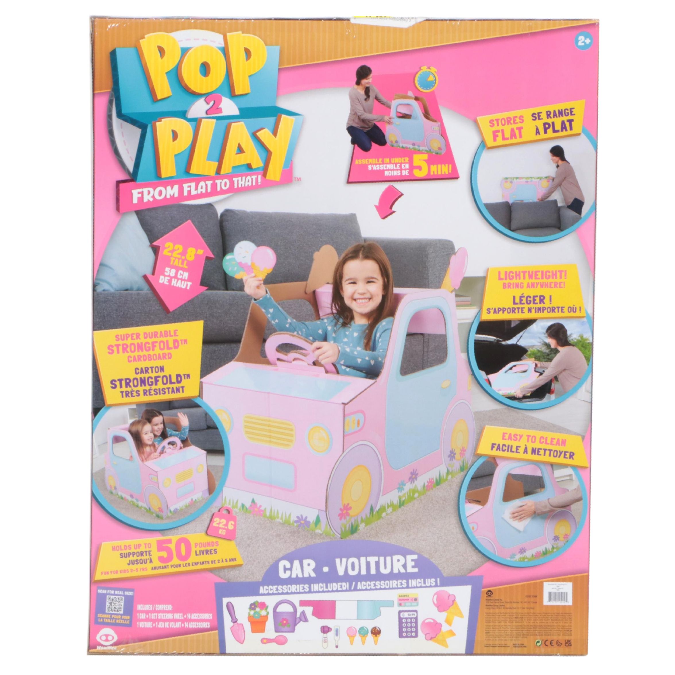 WowWee Pop 2 Play Strongfold Cardboard Pink Toy Car