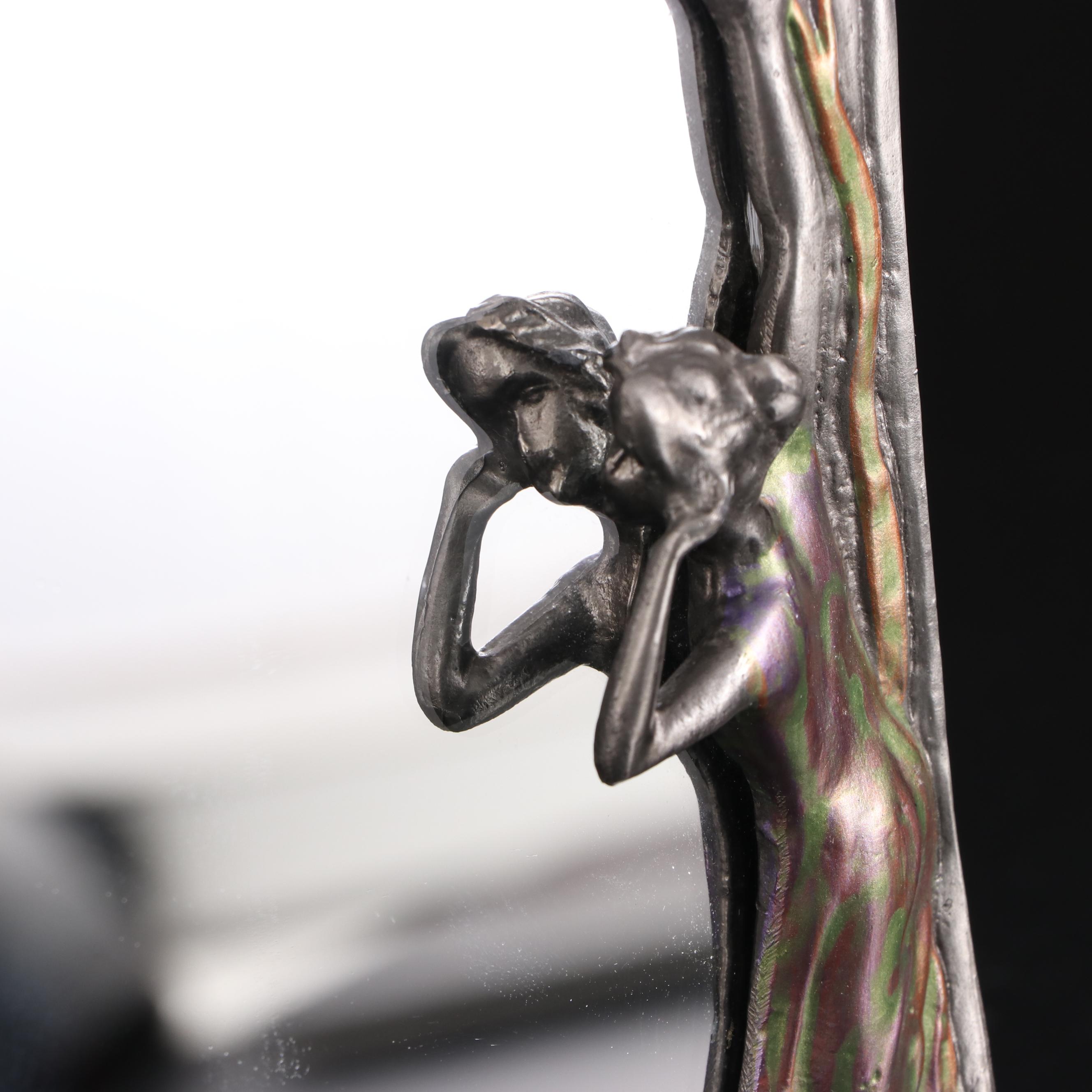 Art Nouveau Style Embellished Pewter Tabletop Mirror