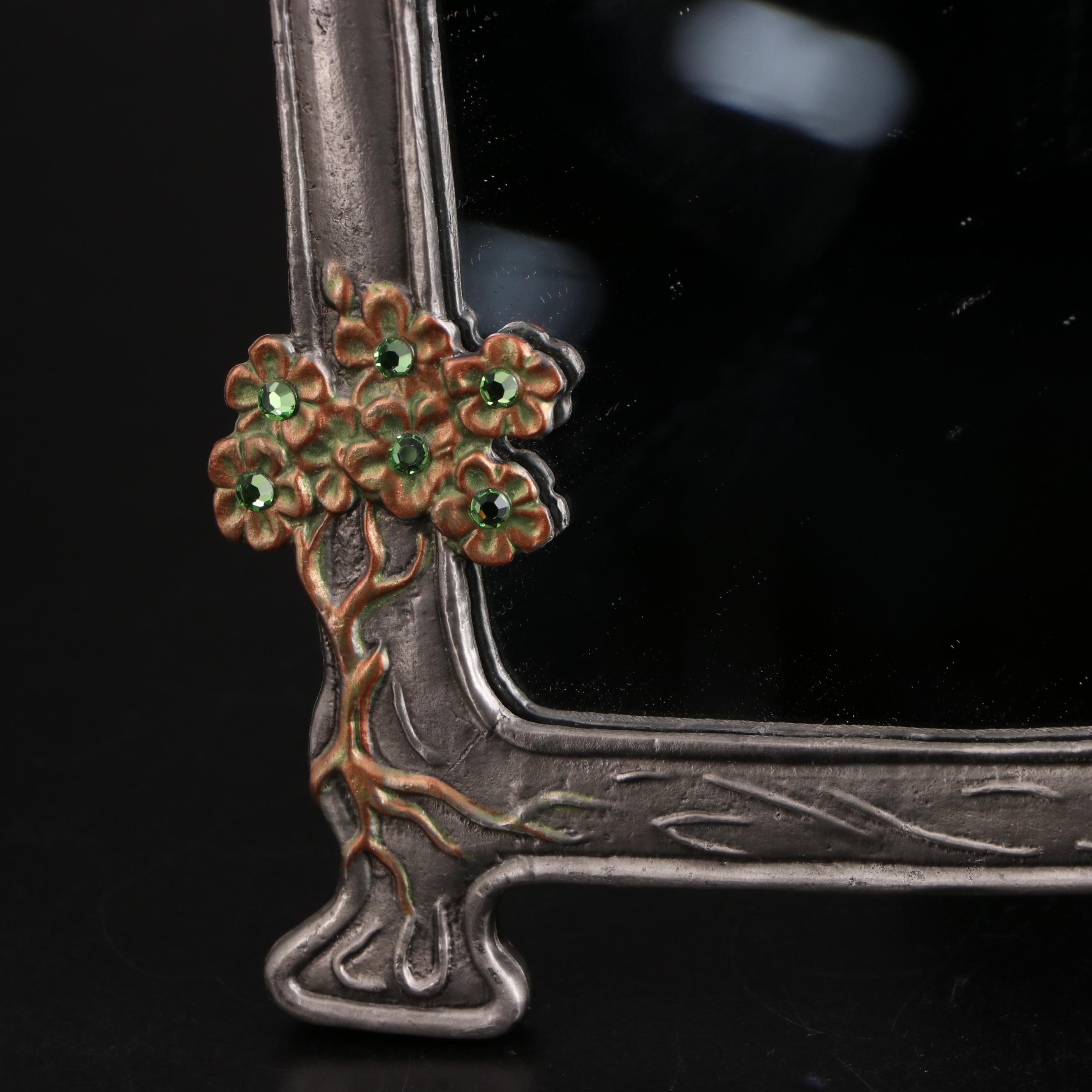 Art Nouveau Style Embellished Pewter Tabletop Mirror