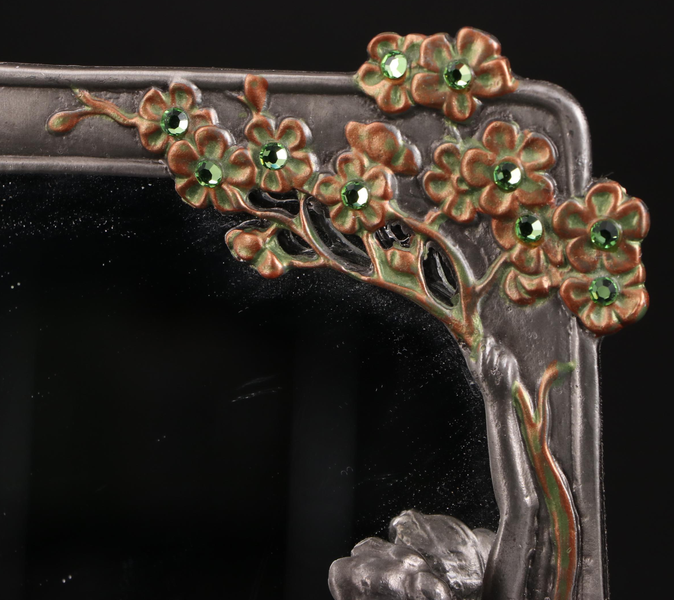 Art Nouveau Style Embellished Pewter Tabletop Mirror