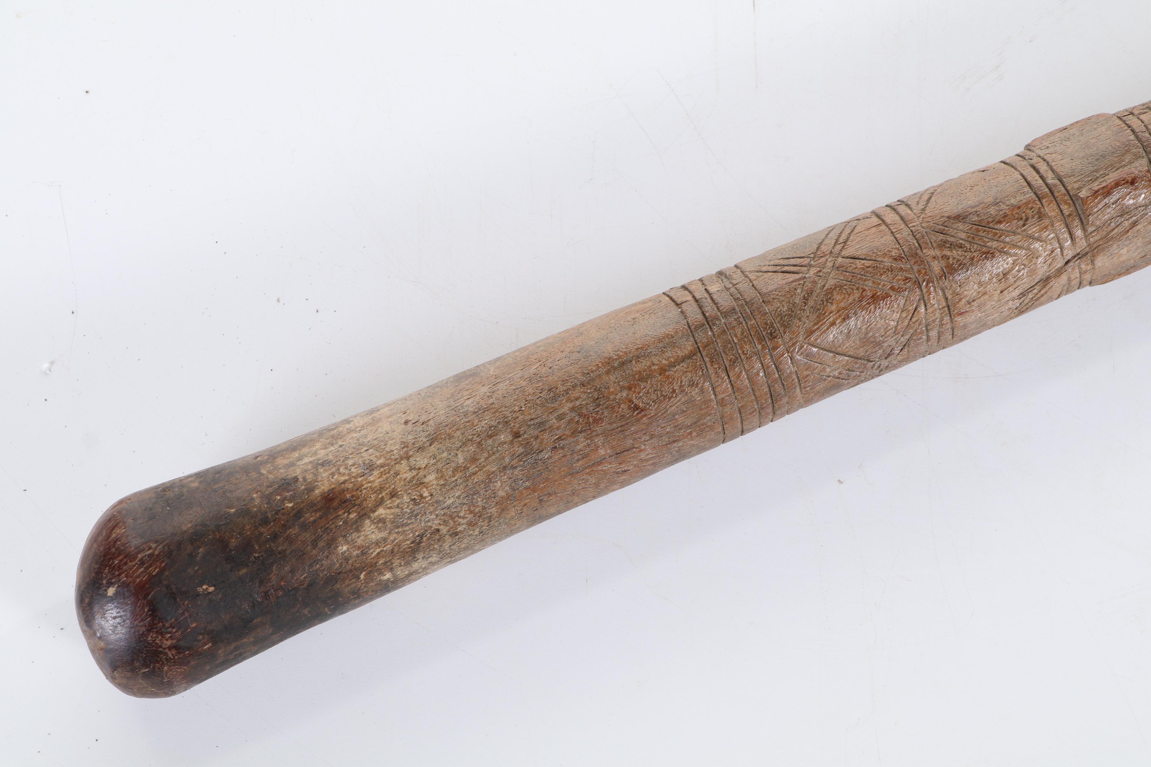 African Carved Wooden Pestle With Incised Design, 19th / 20th Century