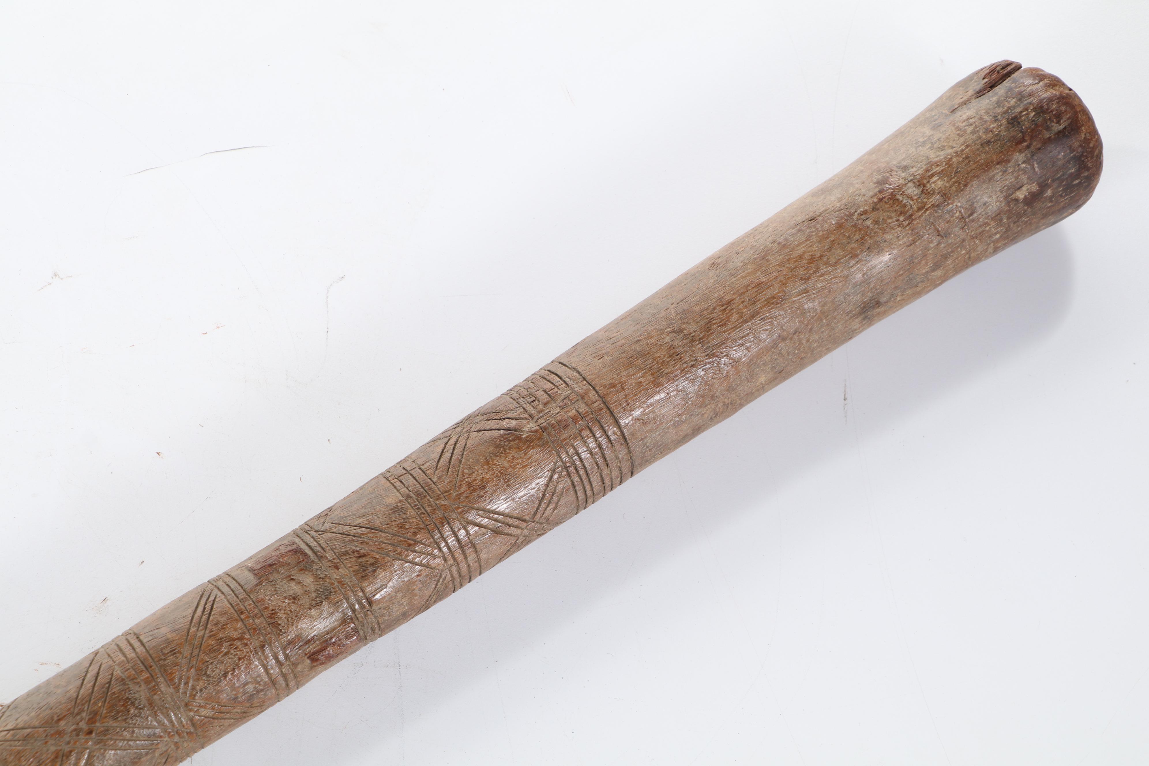 African Carved Wooden Pestle With Incised Design, 19th / 20th Century