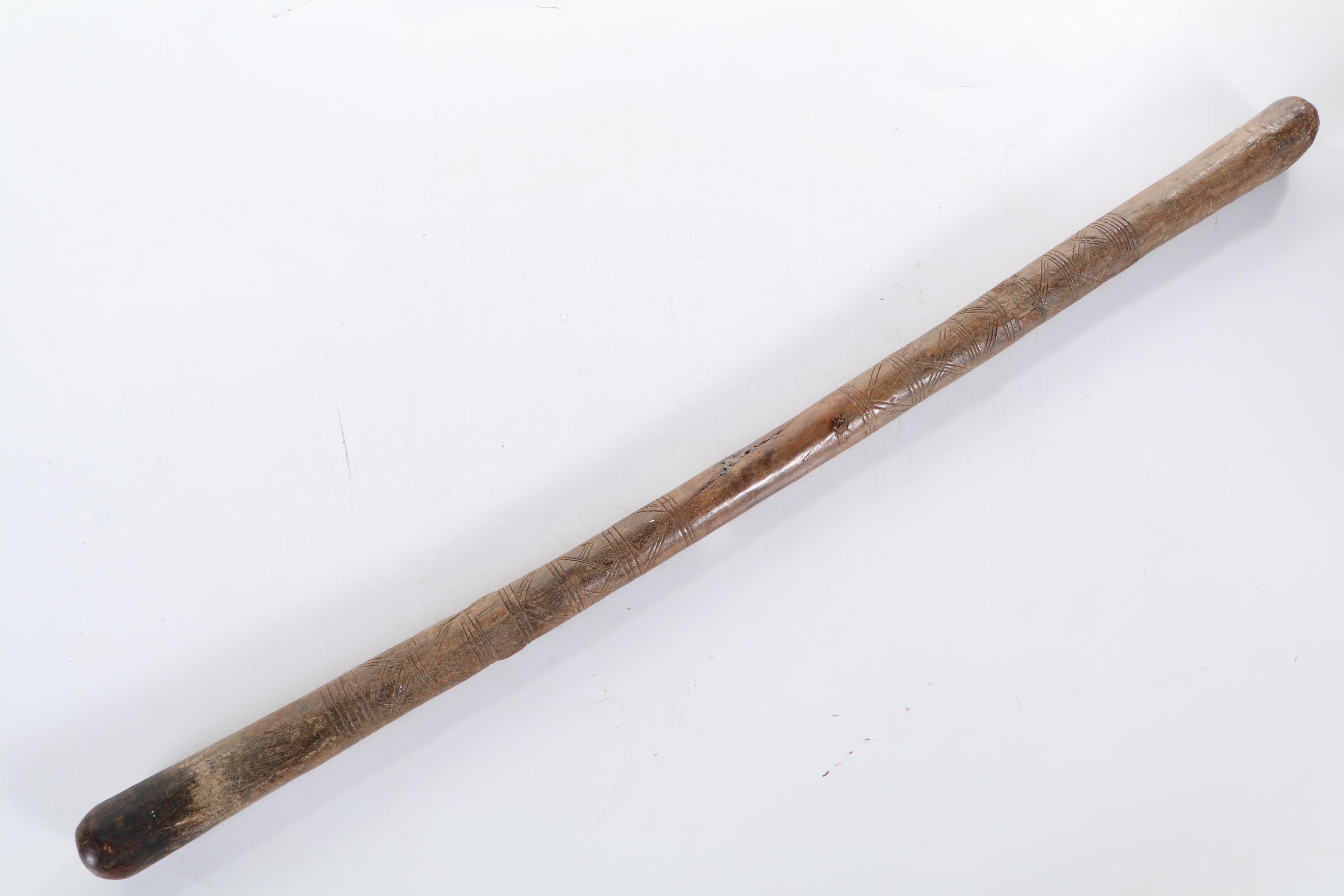 African Carved Wooden Pestle With Incised Design, 19th / 20th Century