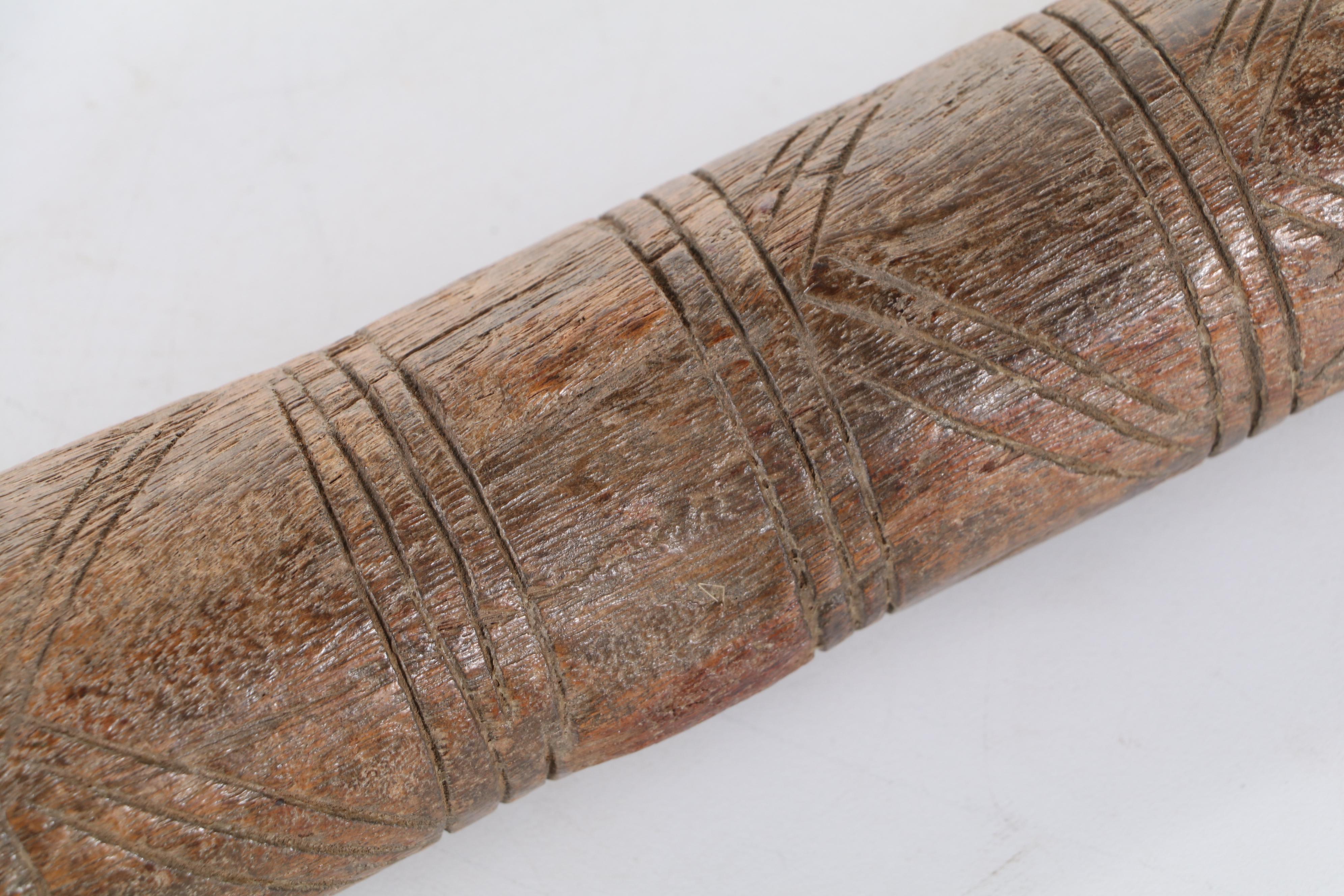 African Carved Wooden Pestle With Incised Design, 19th / 20th Century