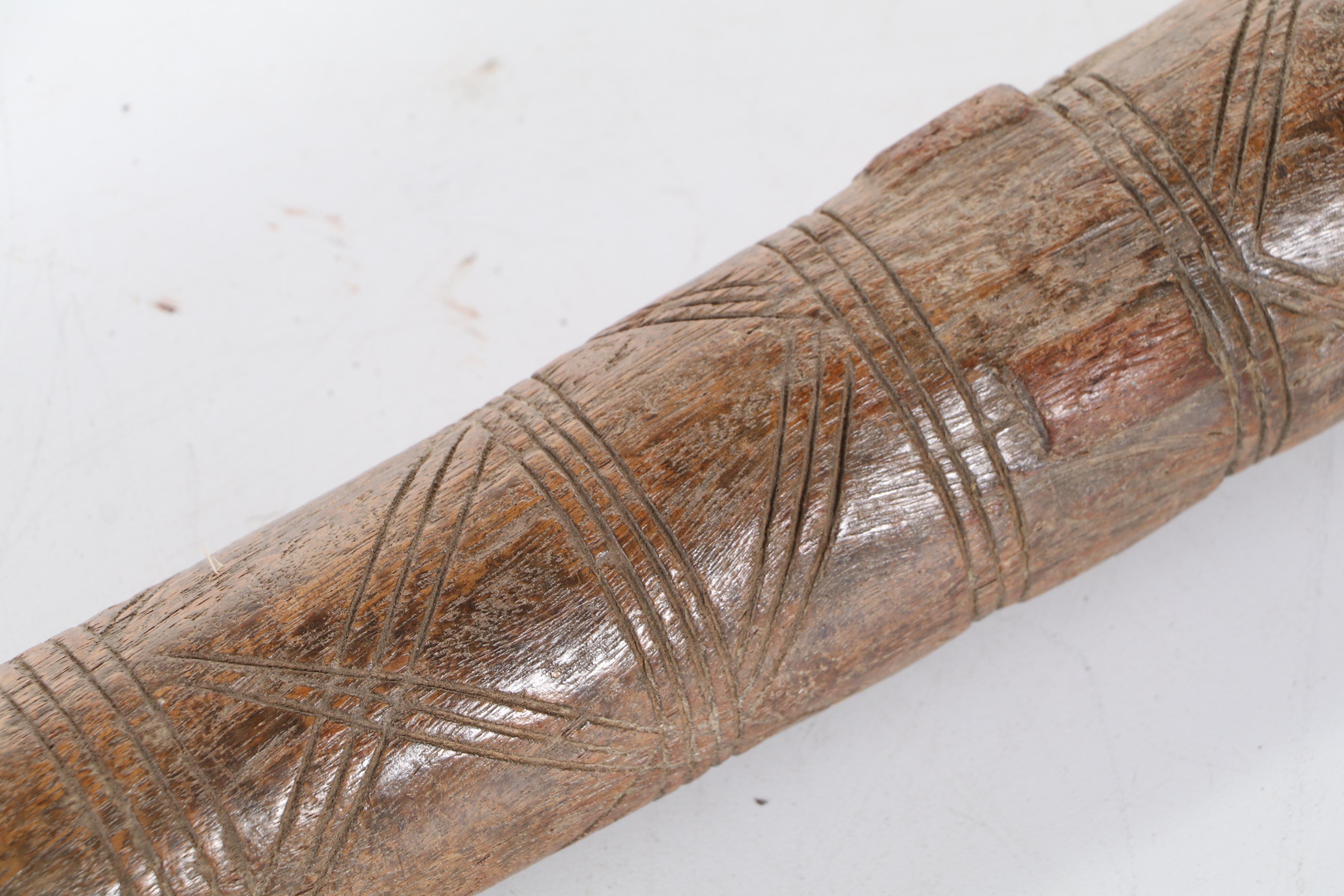 African Carved Wooden Pestle With Incised Design, 19th / 20th Century