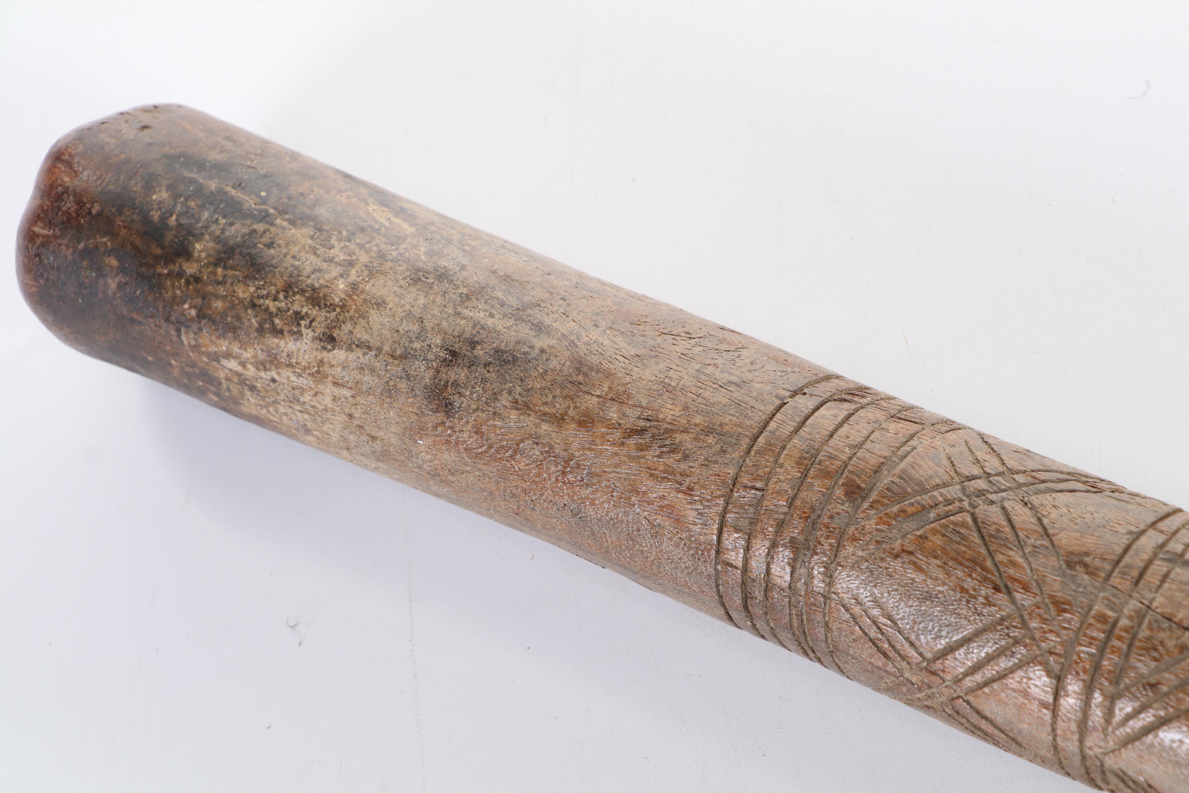 African Carved Wooden Pestle With Incised Design, 19th / 20th Century