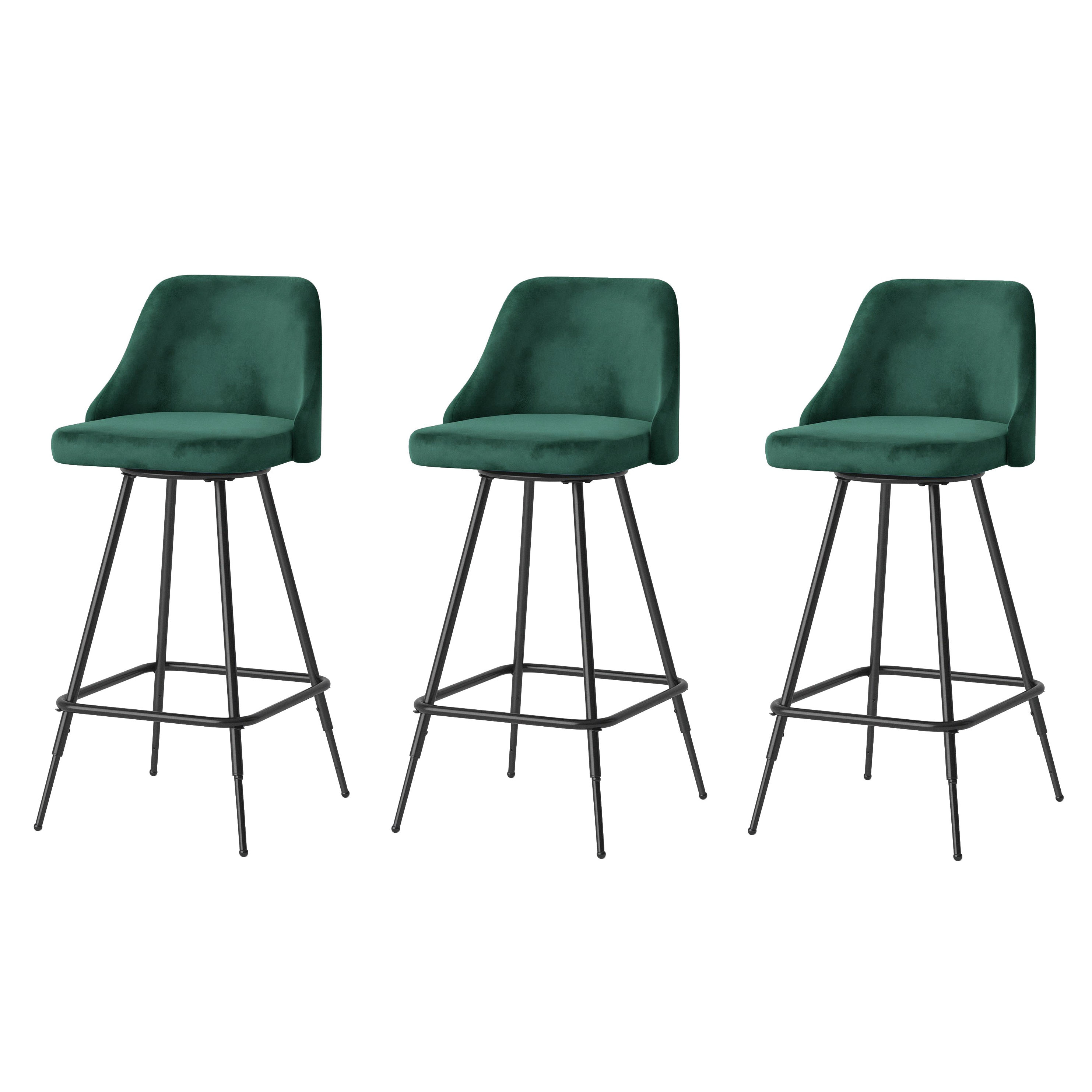Three Project 62 Tovin Adjustable Height Barstools in Forest Green Velvet