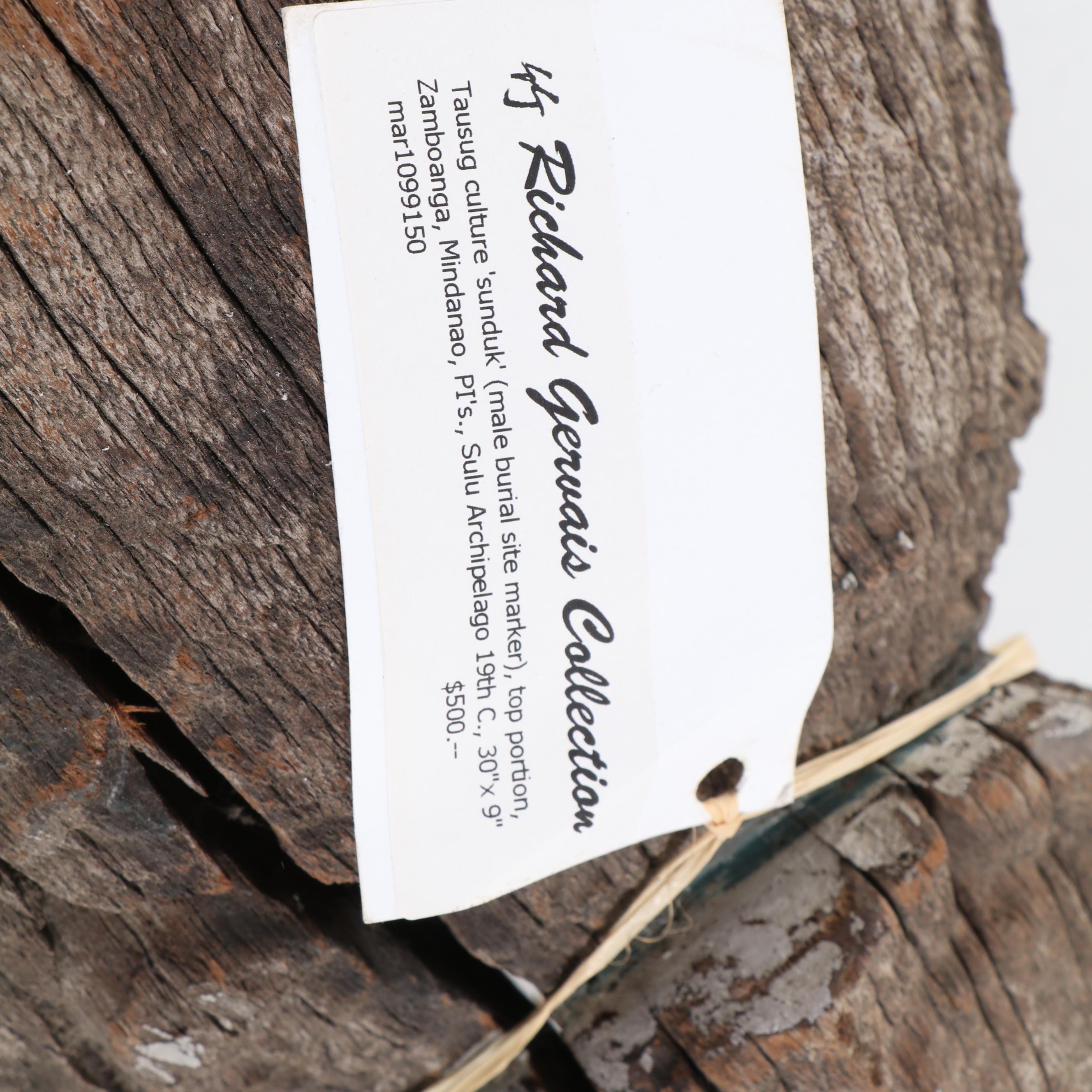 Philippine Carved Wood Tausug Grave Marker "Sunduk"