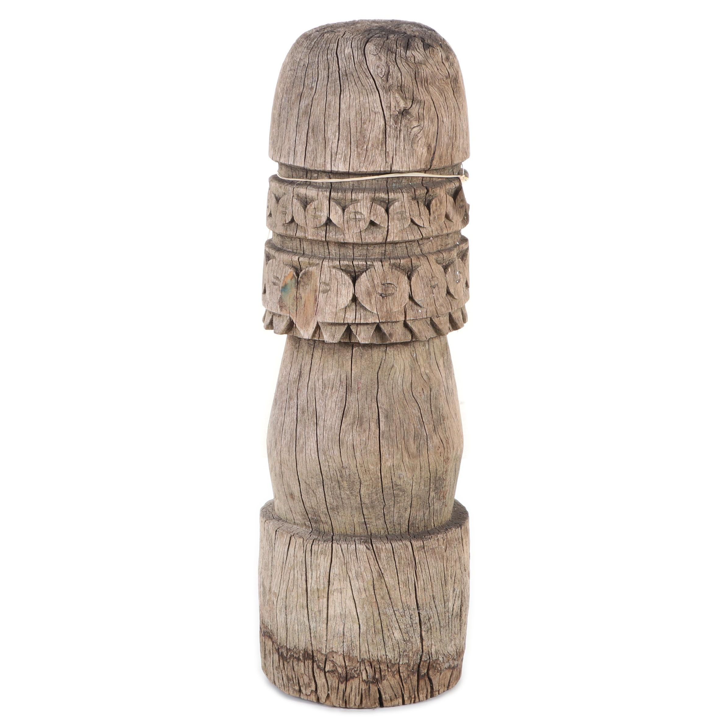 Philippine Carved Wood Tausug Grave Marker "Sunduk"