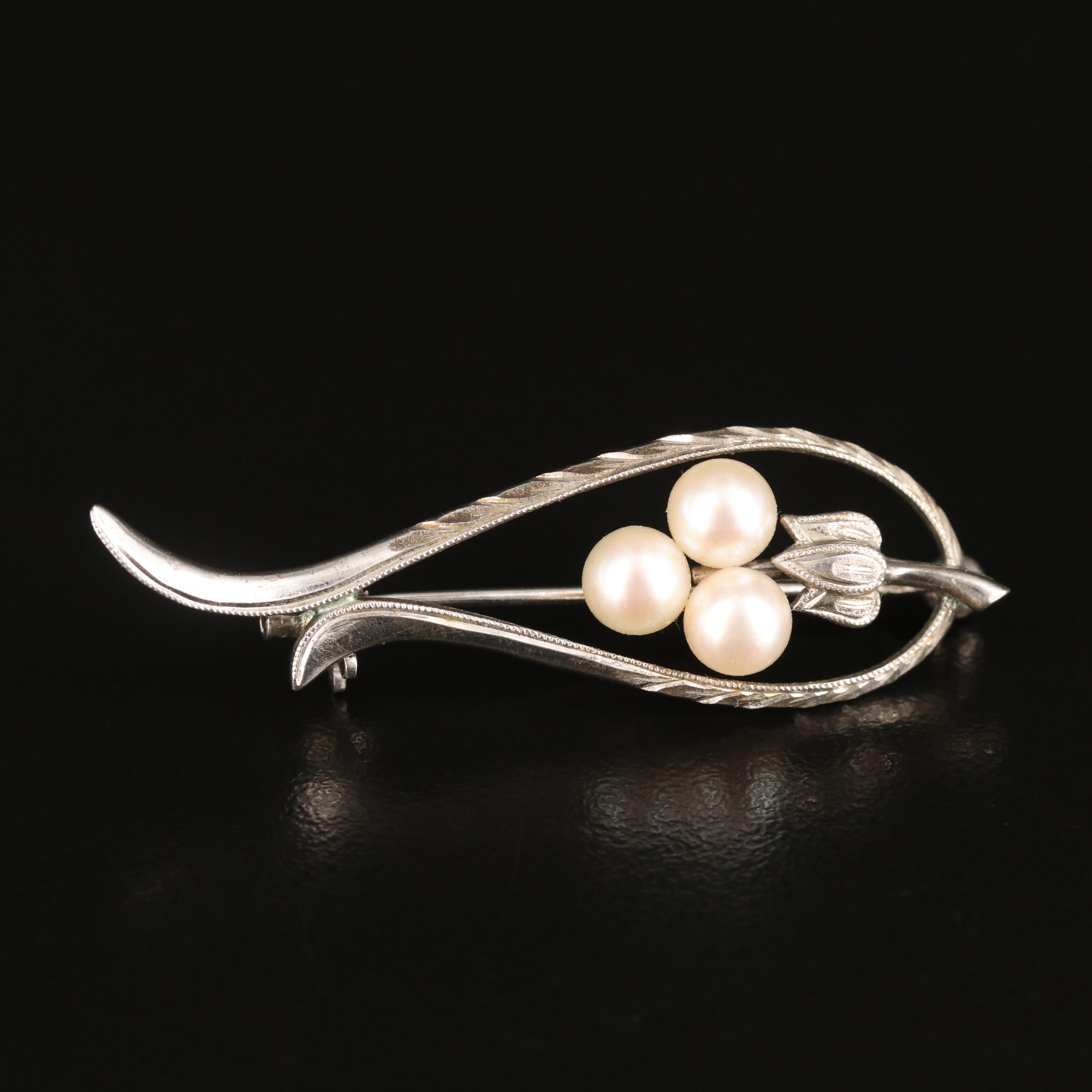 Mikimoto Sterling Pearl Brooch
