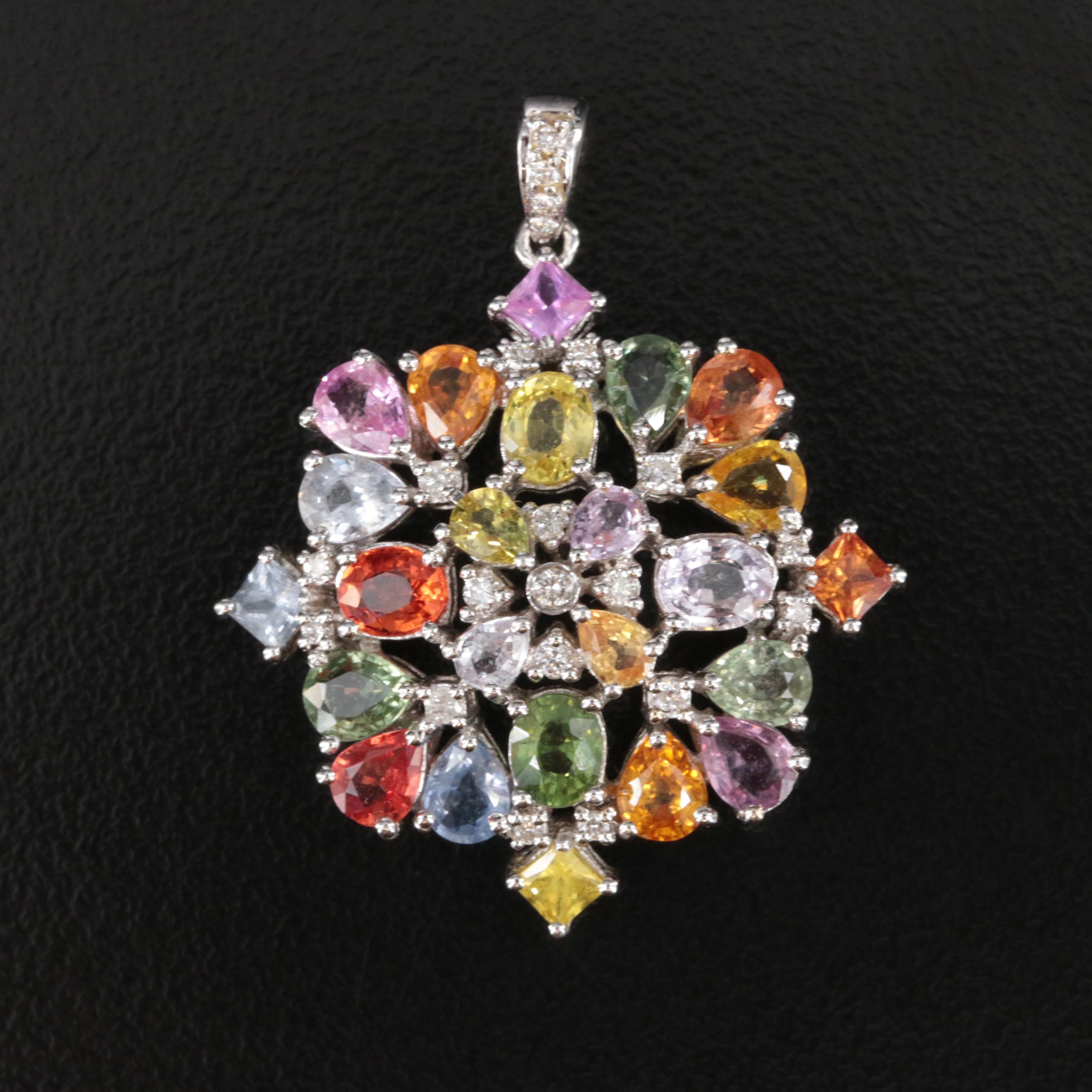 18K Diamond and Sapphire Cluster Pendant