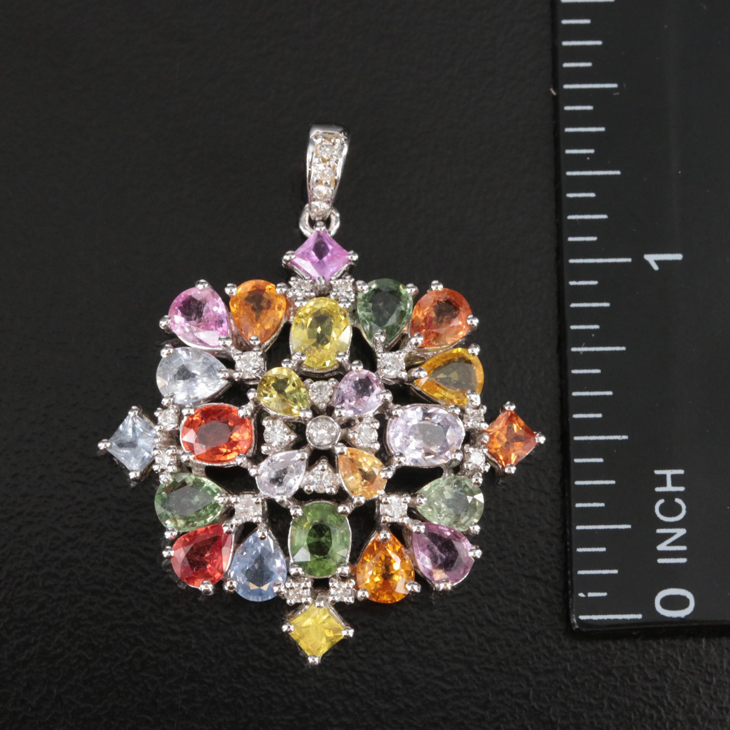 18K Diamond and Sapphire Cluster Pendant