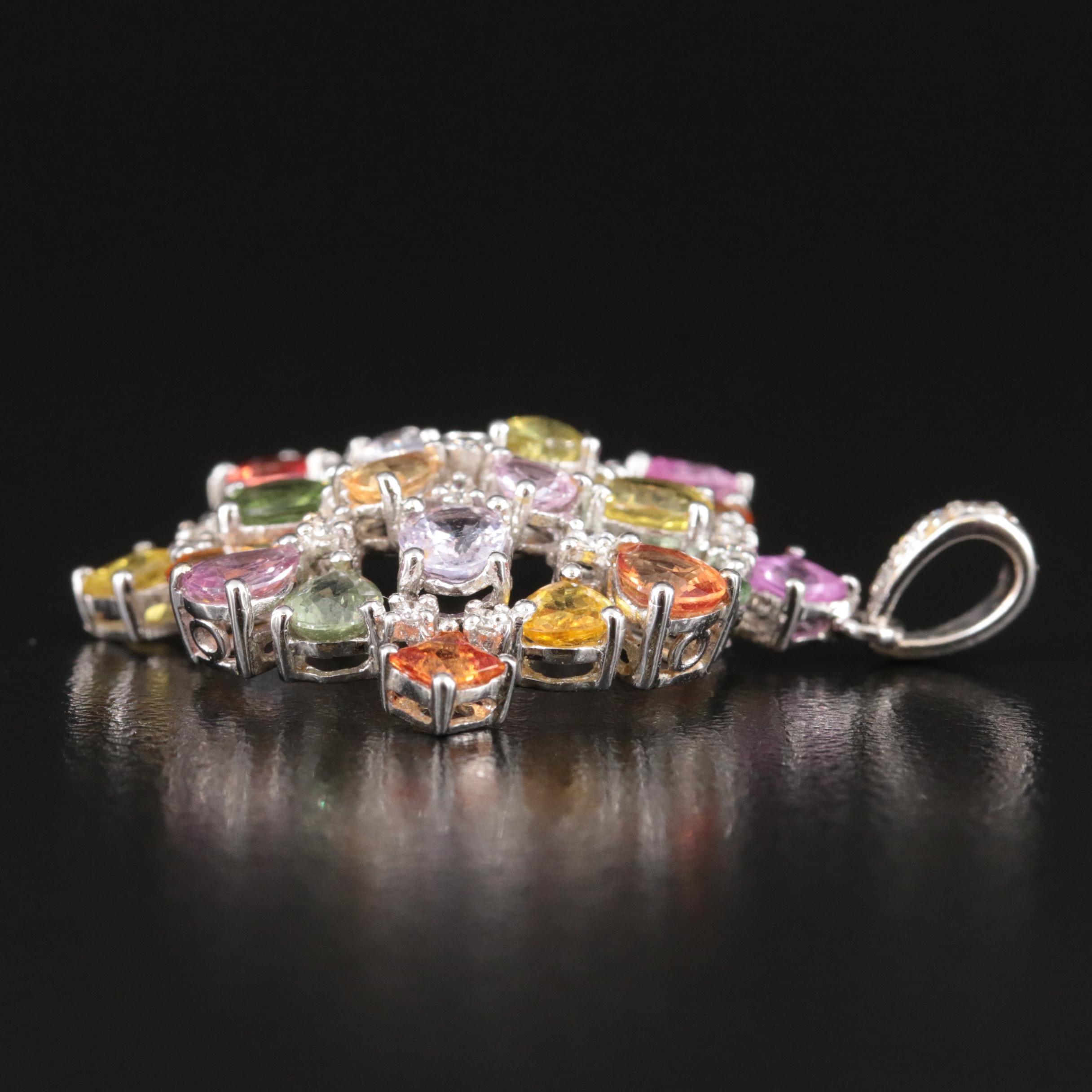 18K Diamond and Sapphire Cluster Pendant