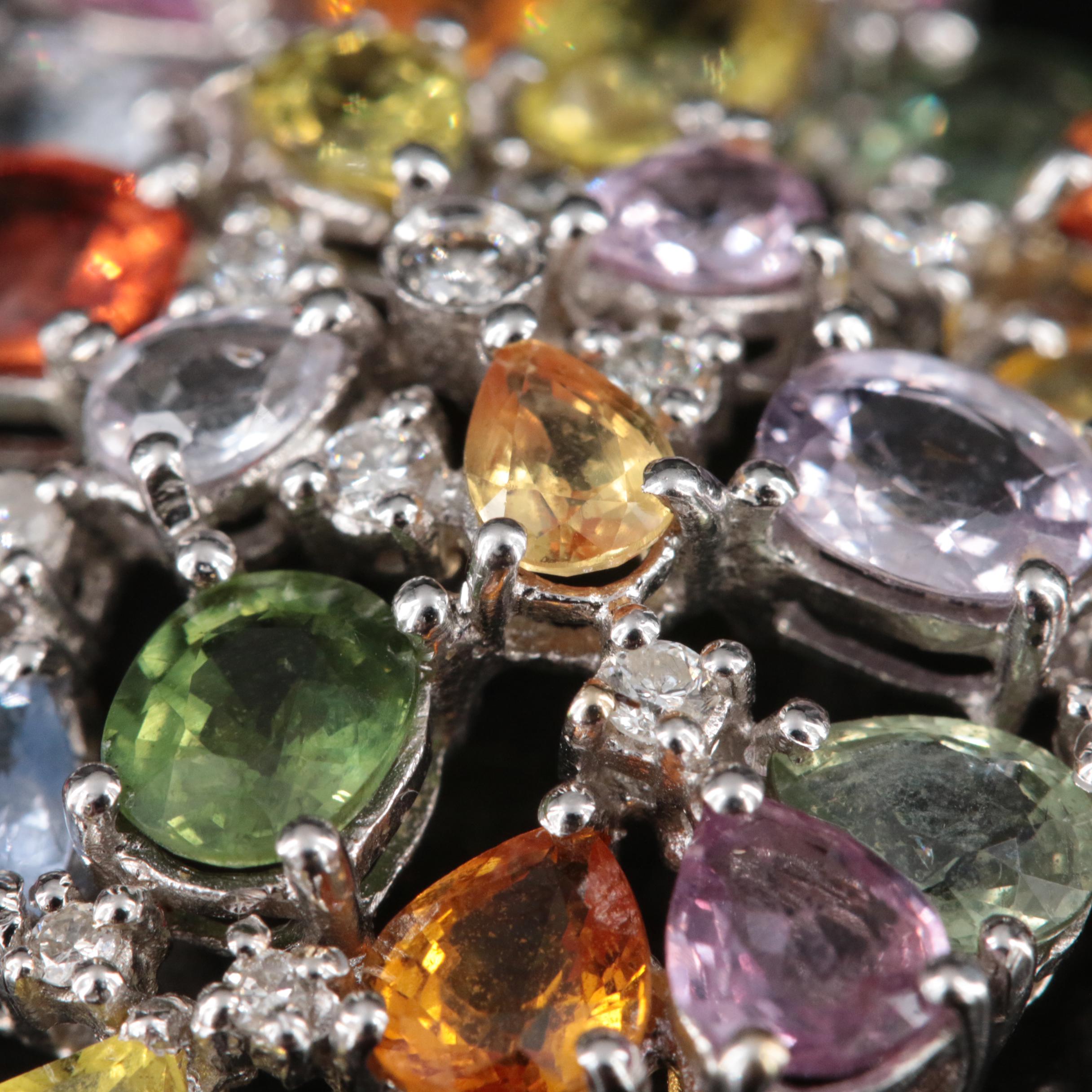 18K Diamond and Sapphire Cluster Pendant