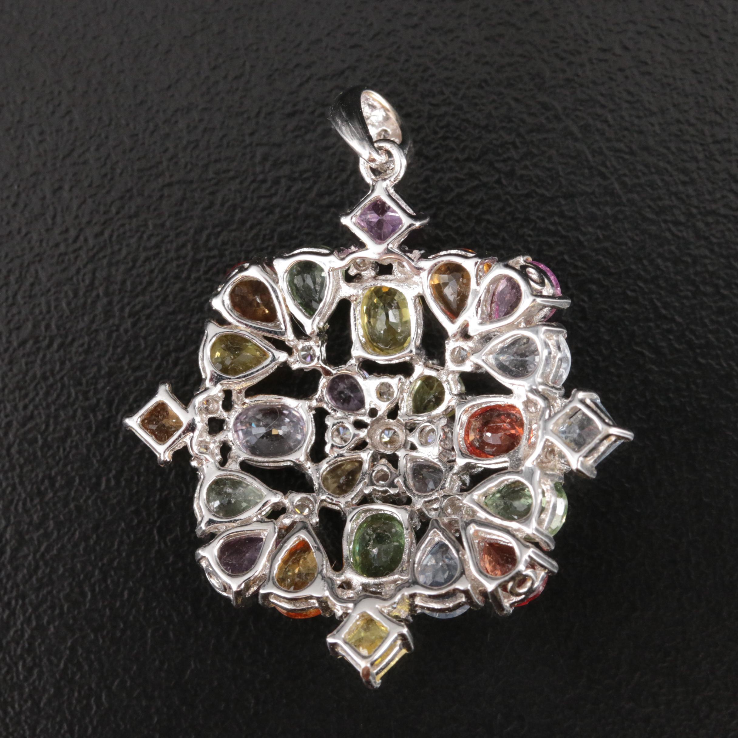 18K Diamond and Sapphire Cluster Pendant