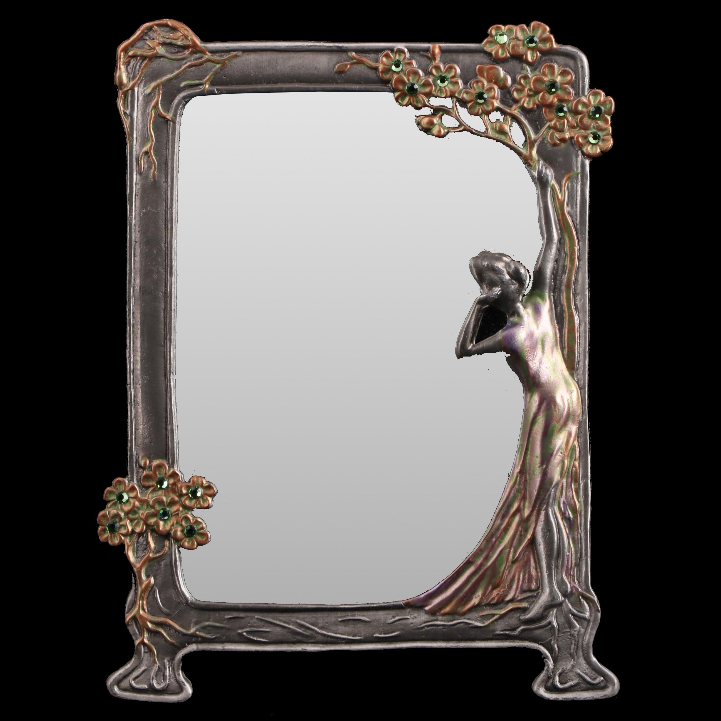 Art Nouveau Style Embellished Pewter Tabletop Mirror
