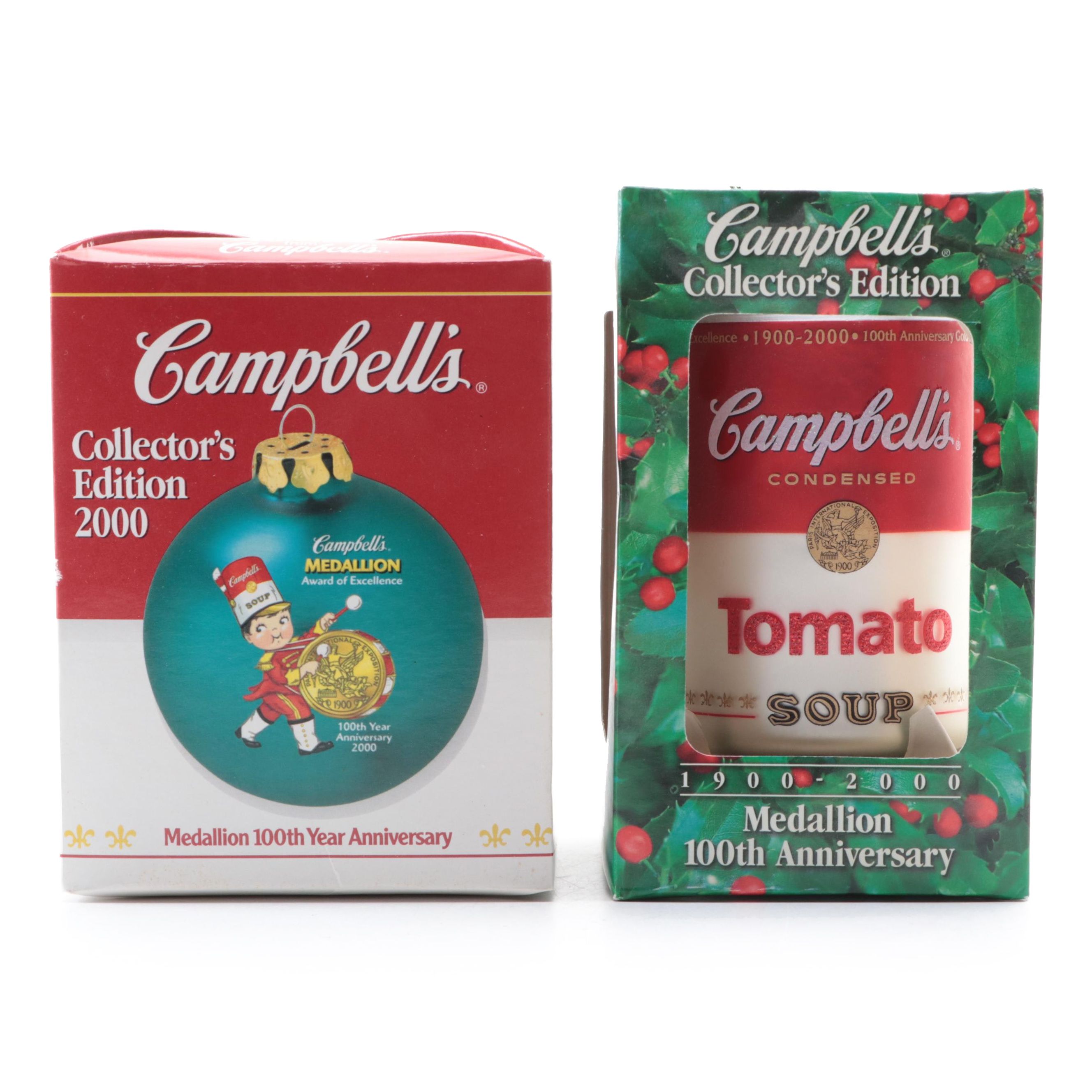 Campbell's Soup Collector's Edition 100th Year Anniversary Glass Ornaments
