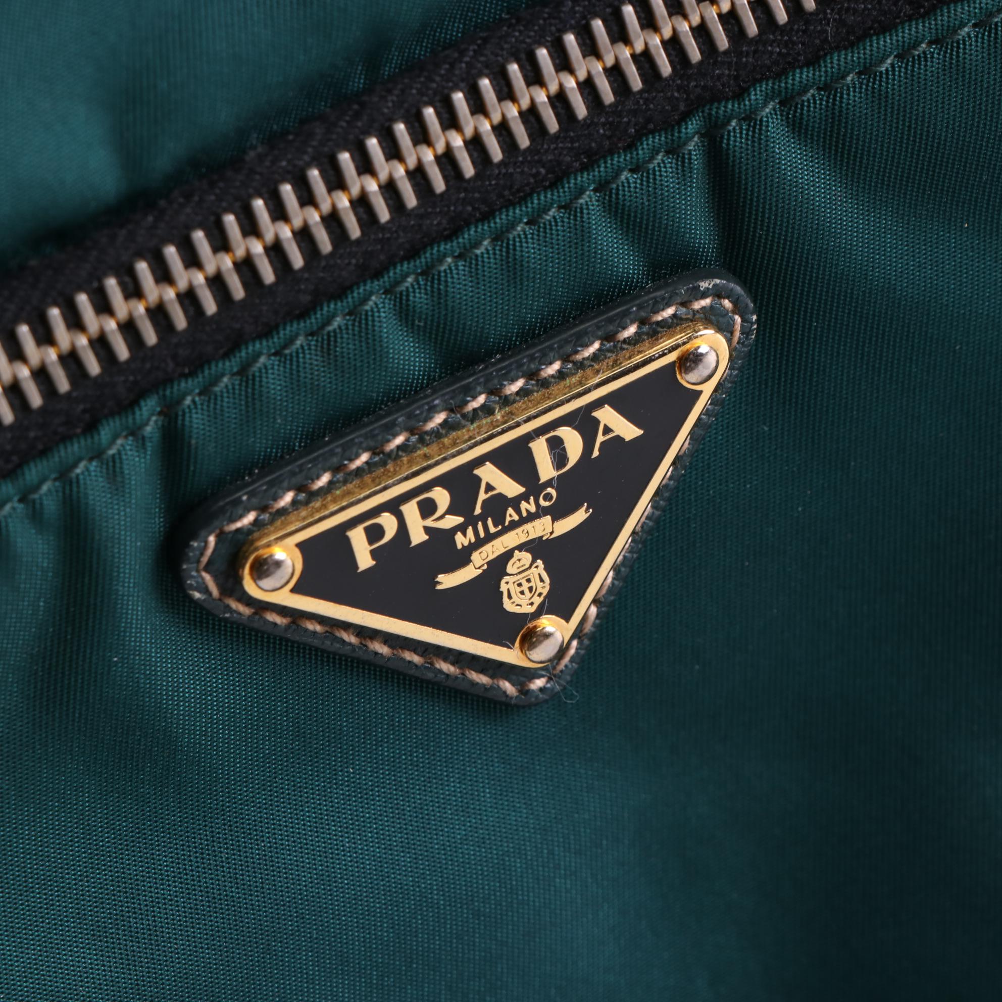 Prada Medium Crossbody in Green Nylon Gabardine and Saffiano Leather