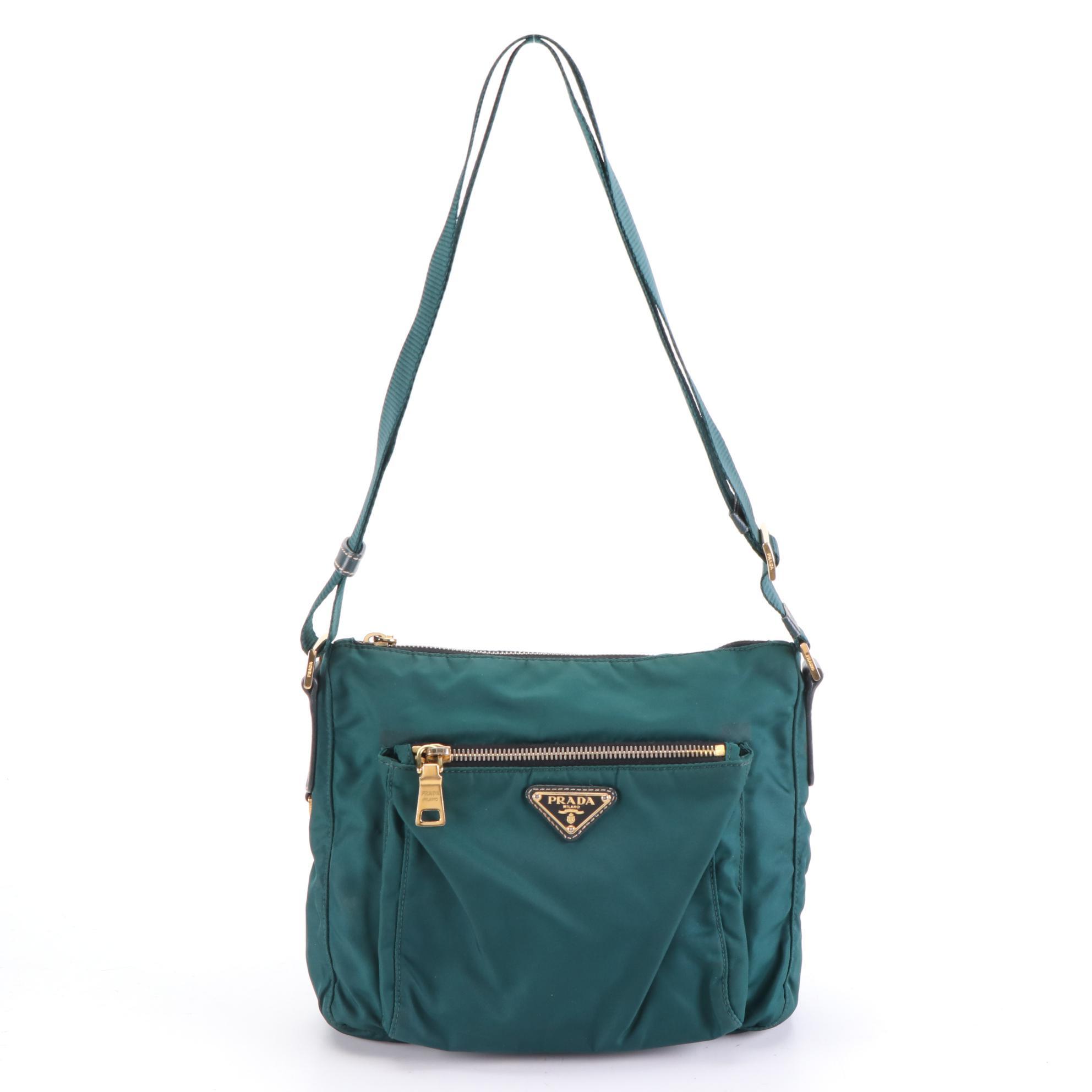 Prada Medium Crossbody in Green Nylon Gabardine and Saffiano Leather