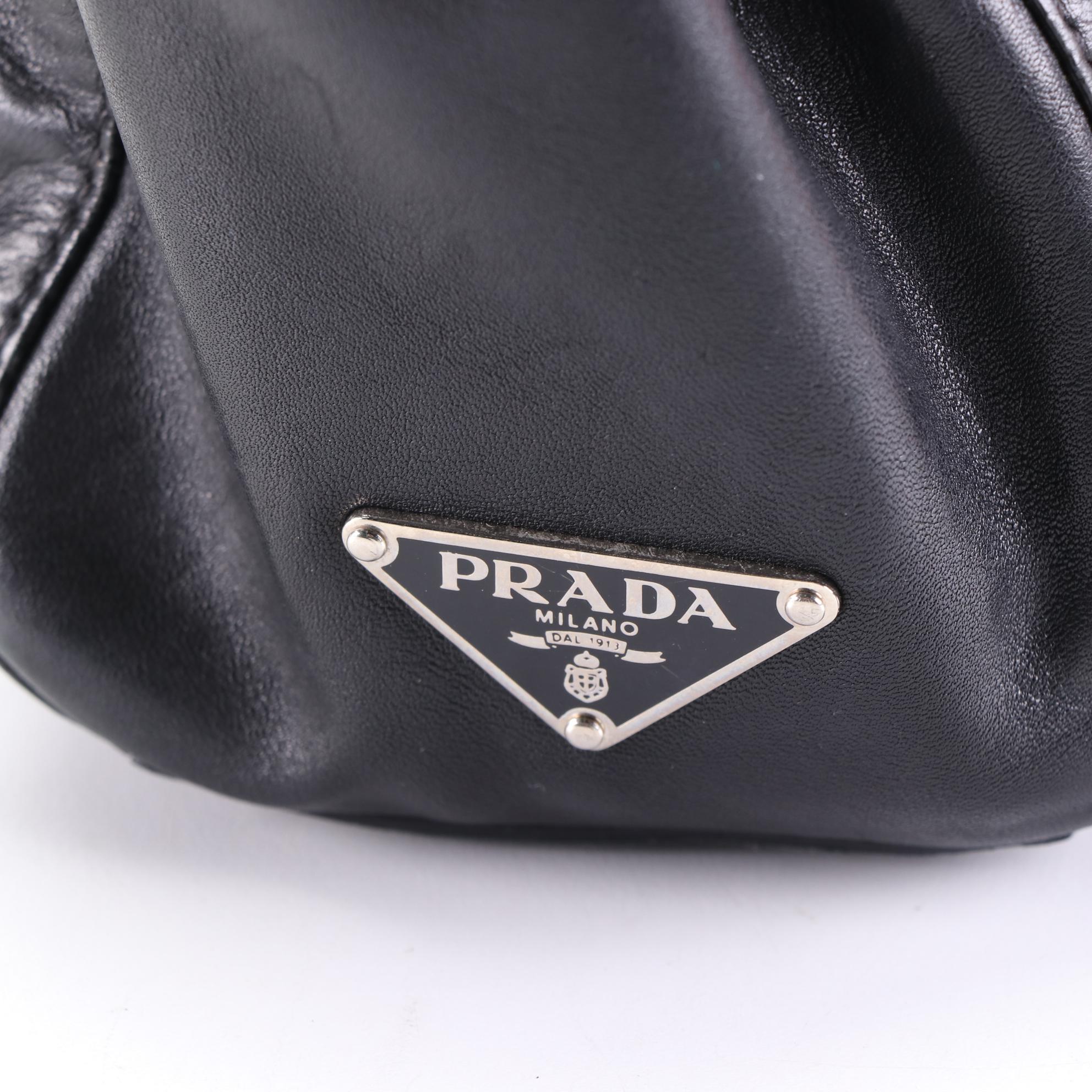 Prada Small Push-Lock Shoulder Bag in Black Calfskin Leather
