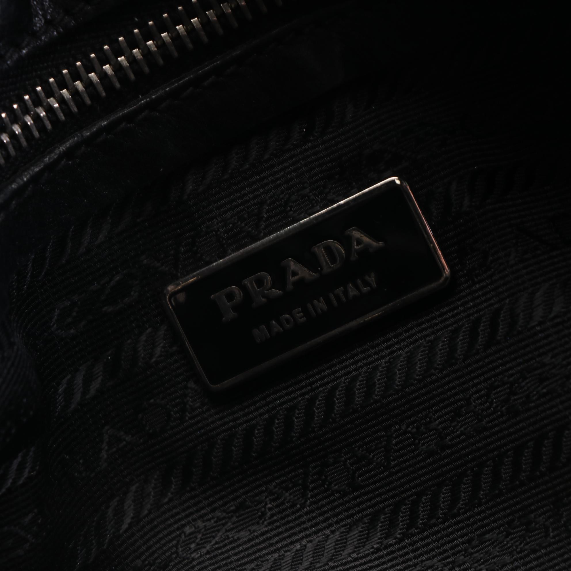 Prada Small Push-Lock Shoulder Bag in Black Calfskin Leather