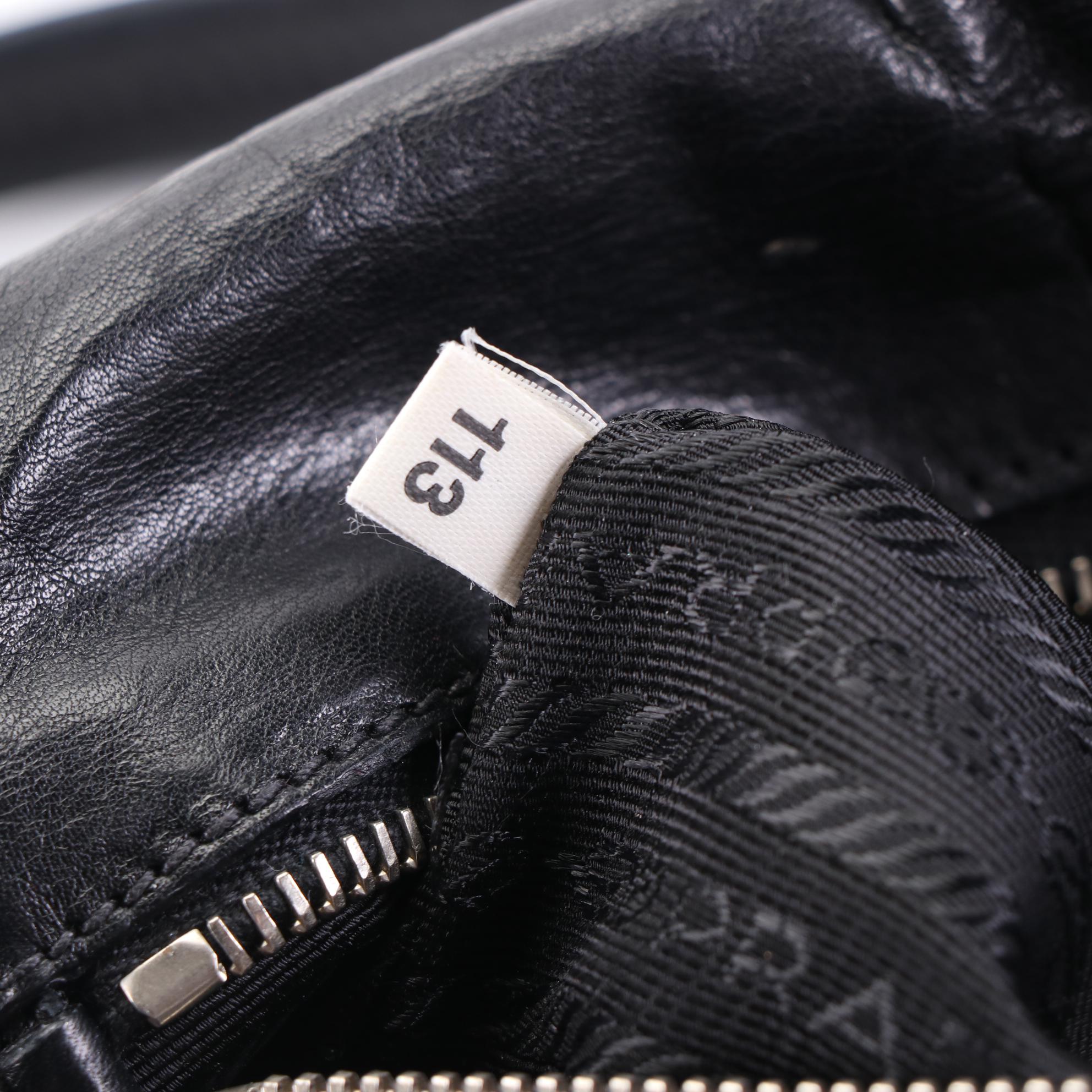 Prada Small Push-Lock Shoulder Bag in Black Calfskin Leather